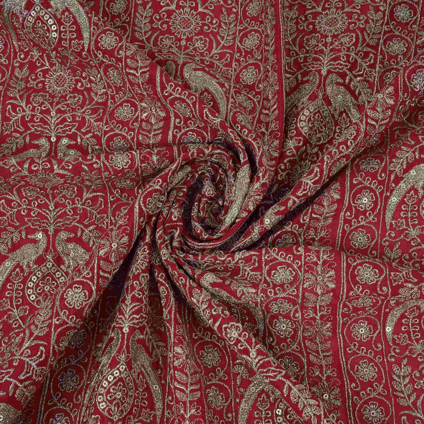 Rani Pink Heavy Zari Sequins Embroidery Chinon Fabric DR-32398