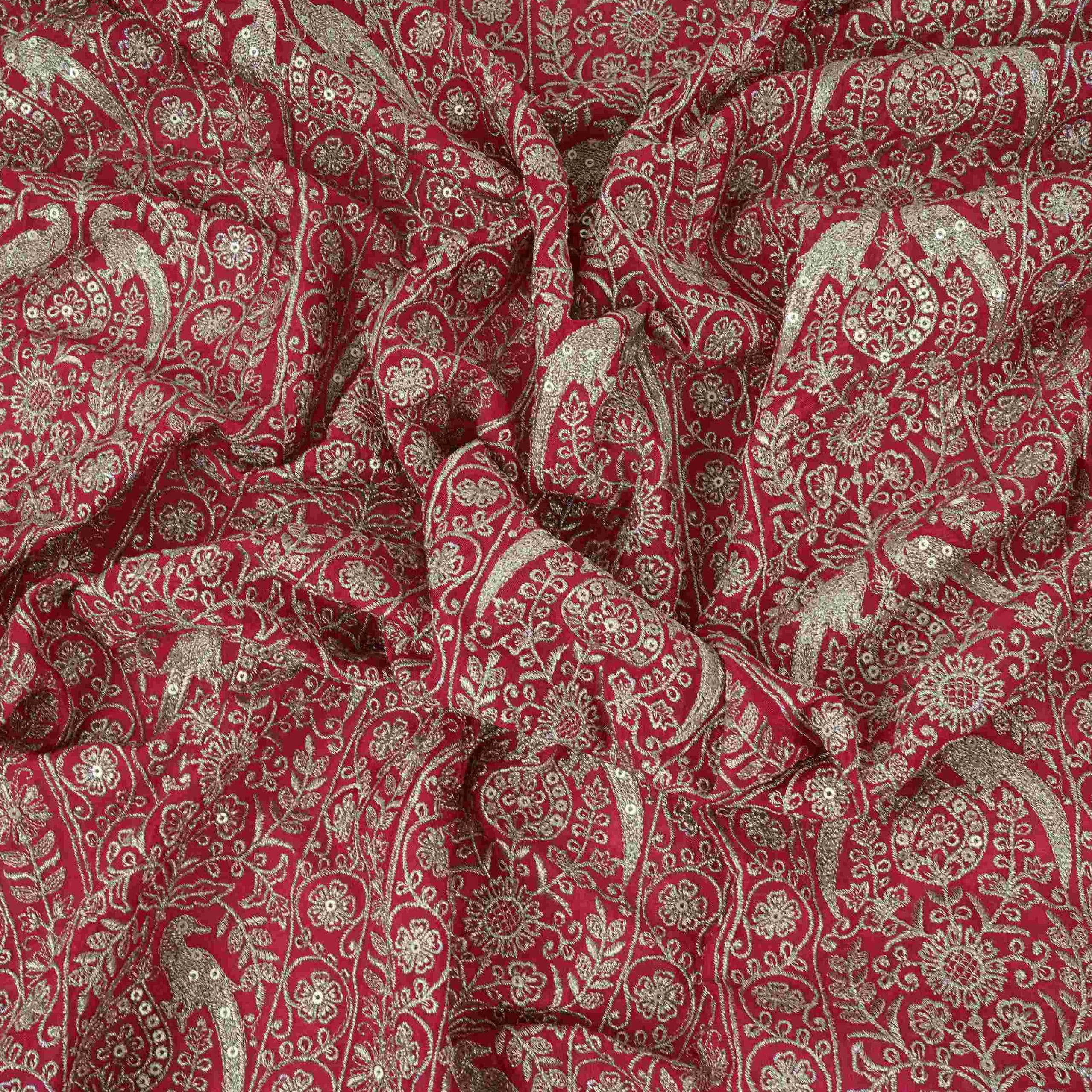 Rani Pink Heavy Zari Sequins Embroidery Chinon Fabric DR-32398 - TradeUNO