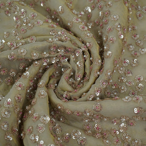 Antique Gold with Rose Gold Sequins embroidery Kanjivaram Silk Fabric TF-32080 - TradeUNO