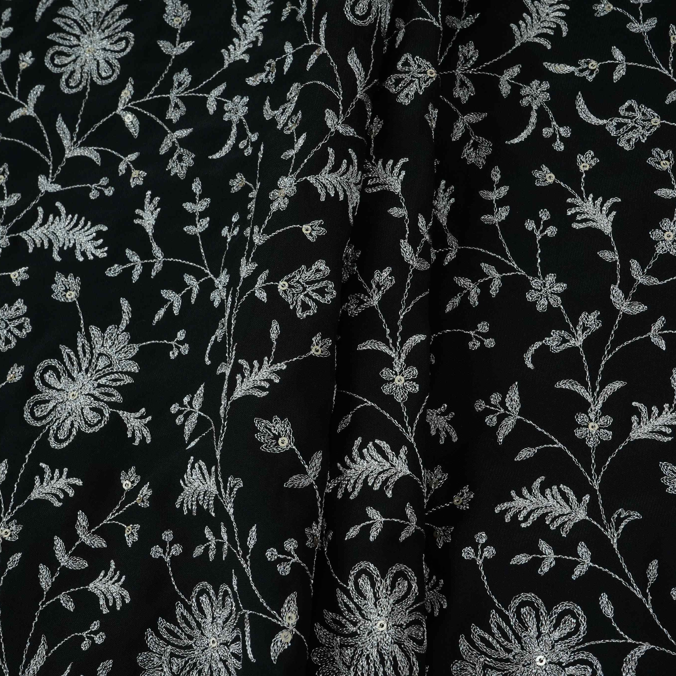 Black Jaal Embroidery Georgette Fabric DR-32397 - TradeUNO
