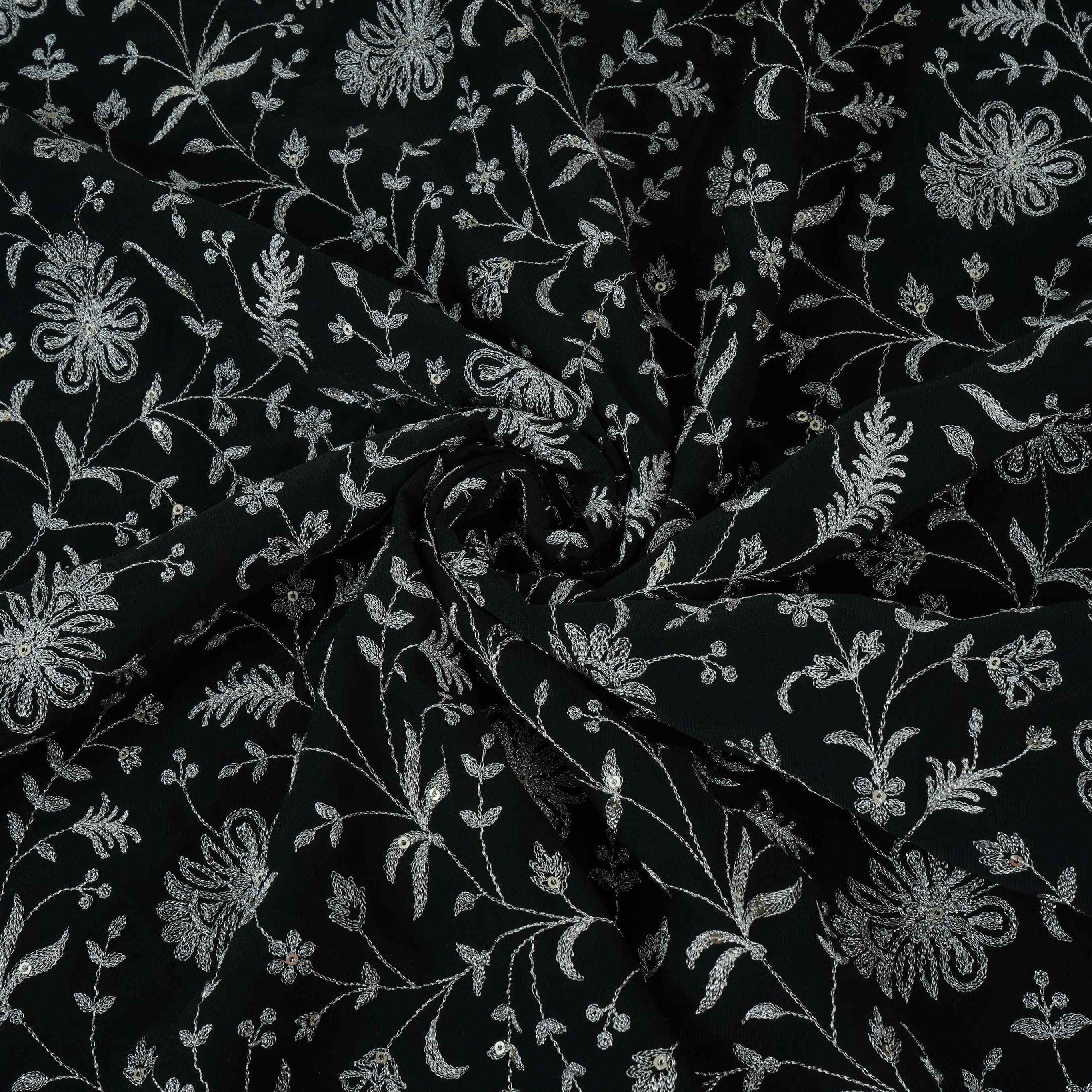 Black Jaal Embroidery Georgette Fabric DR-32397 - TradeUNO