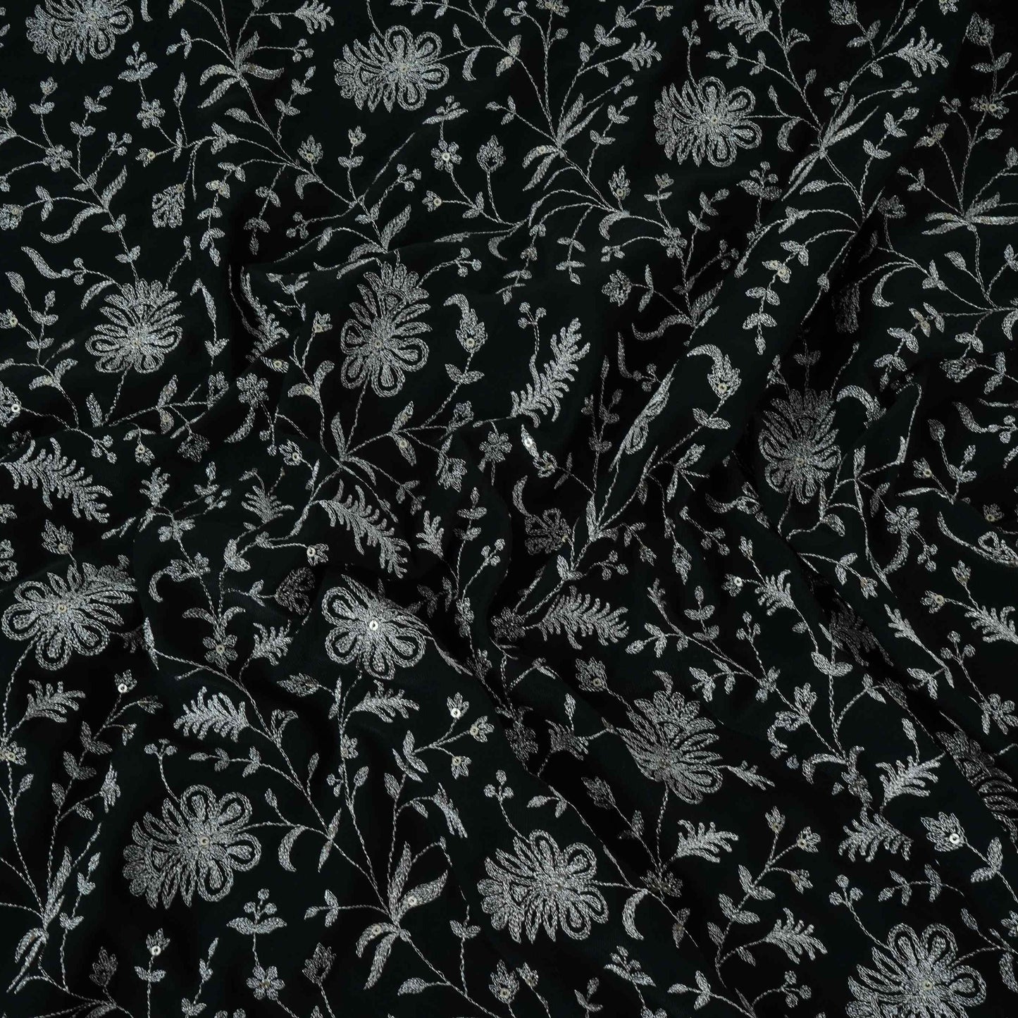 Black Jaal Embroidery Georgette Fabric DR-32397