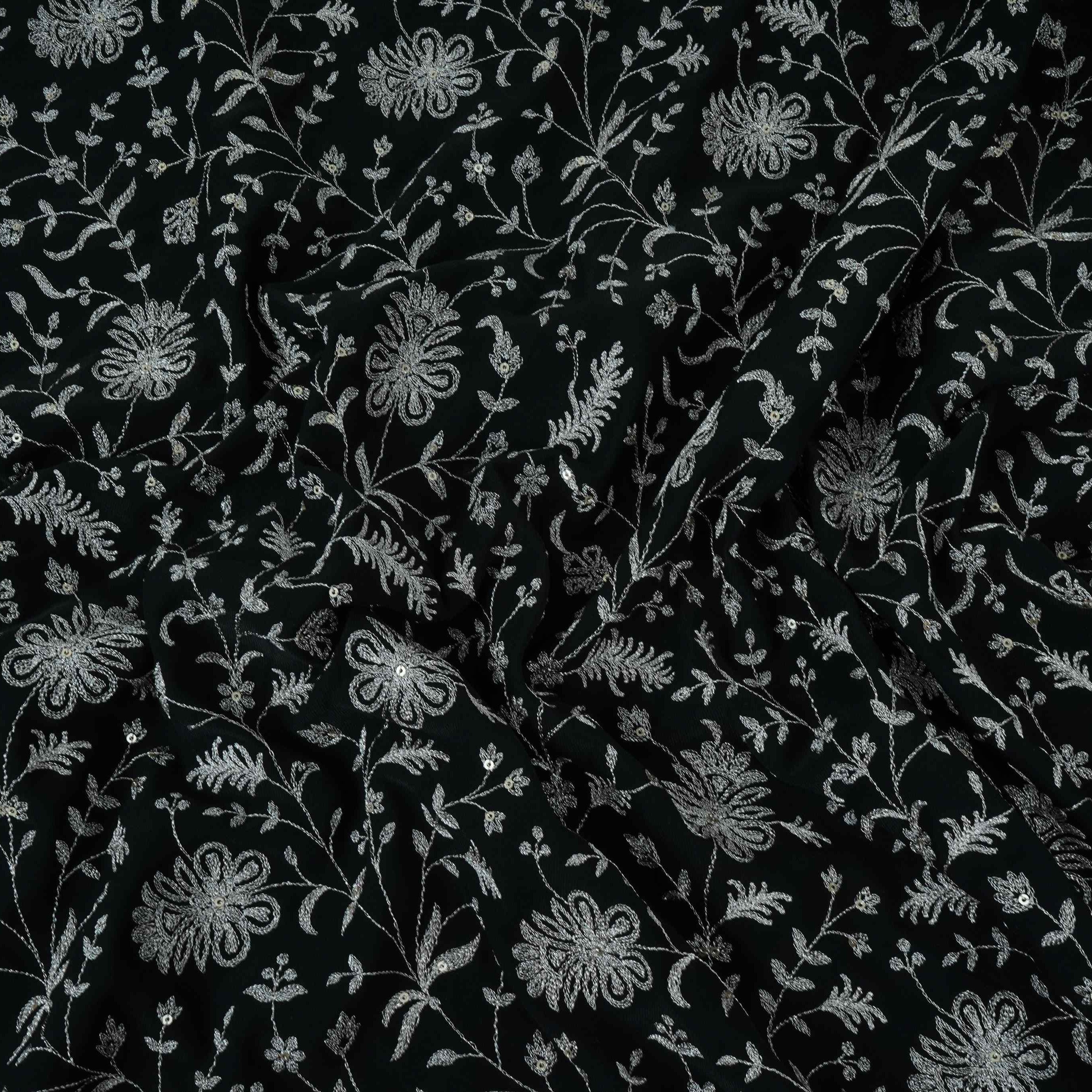 Black Jaal Embroidery Georgette Fabric DR-32397 - TradeUNO