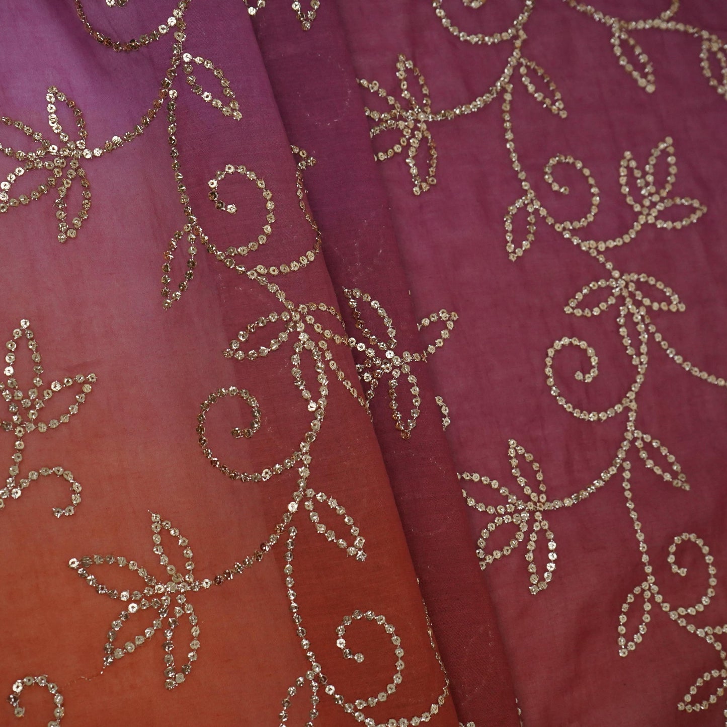 Rust Brown 4D Sequins embroidery Mul Chanderi Fabric VF-32076
