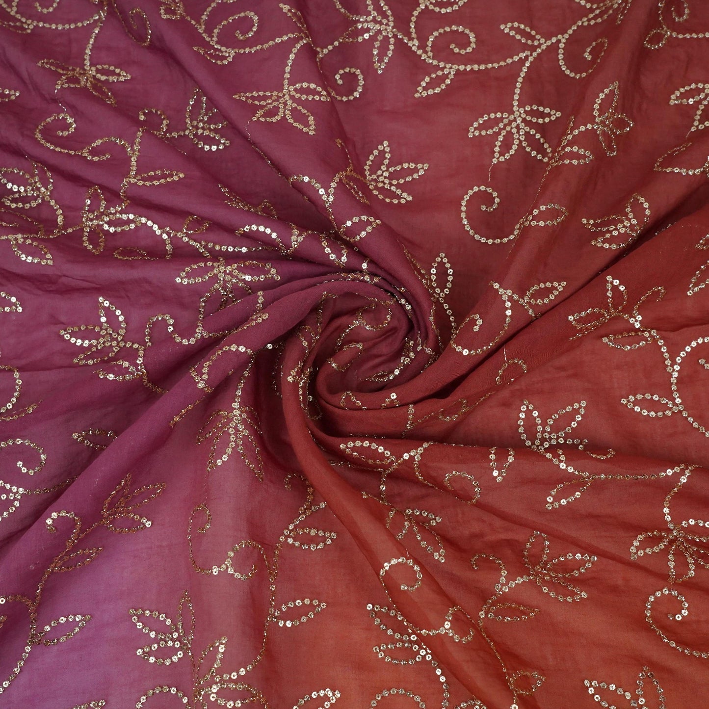 Rust Brown 4D Sequins embroidery Mul Chanderi Fabric VF-32076
