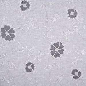 Light Grey Floral Embroidery Mul Chanderi Fabric DC-30518 - TradeUNO