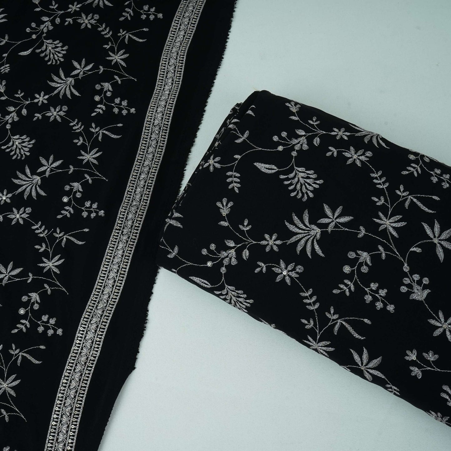 Black Floral Jaal Embroidery Georgette Fabric DR-32396