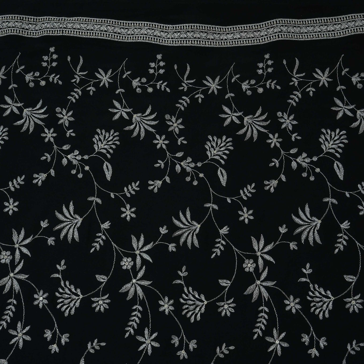 Black Floral Jaal Embroidery Georgette Fabric DR-32396