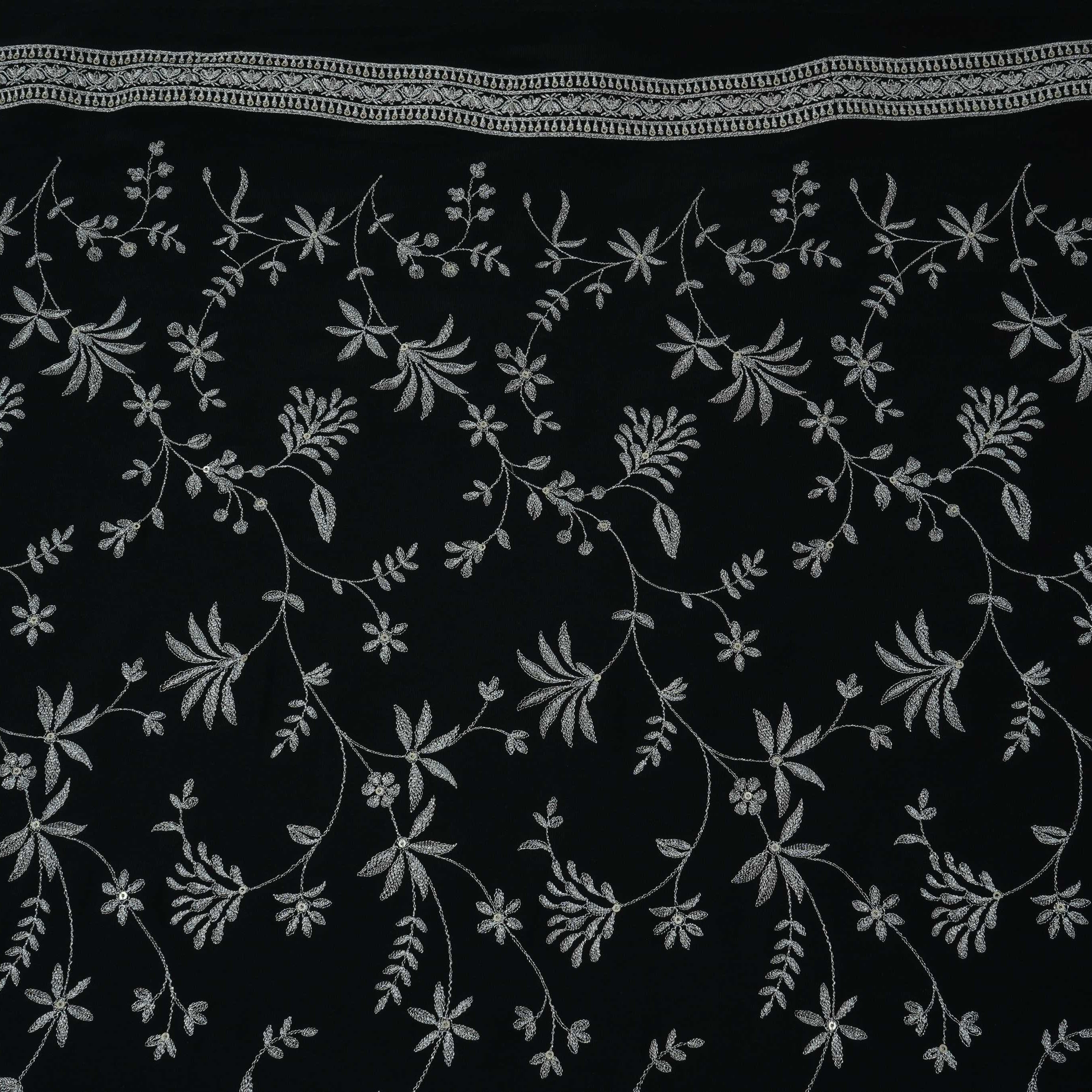 Black Floral Jaal Embroidery Georgette Fabric DR-32396 - TradeUNO