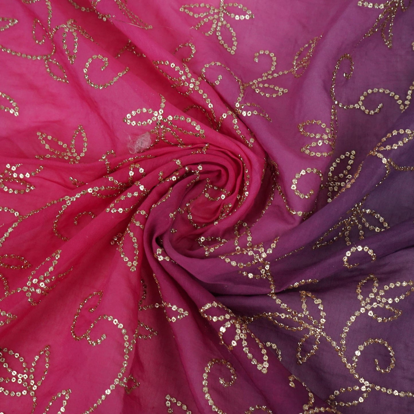 Pink 4D Sequins embroidery Mul Chanderi Fabric VF-32075