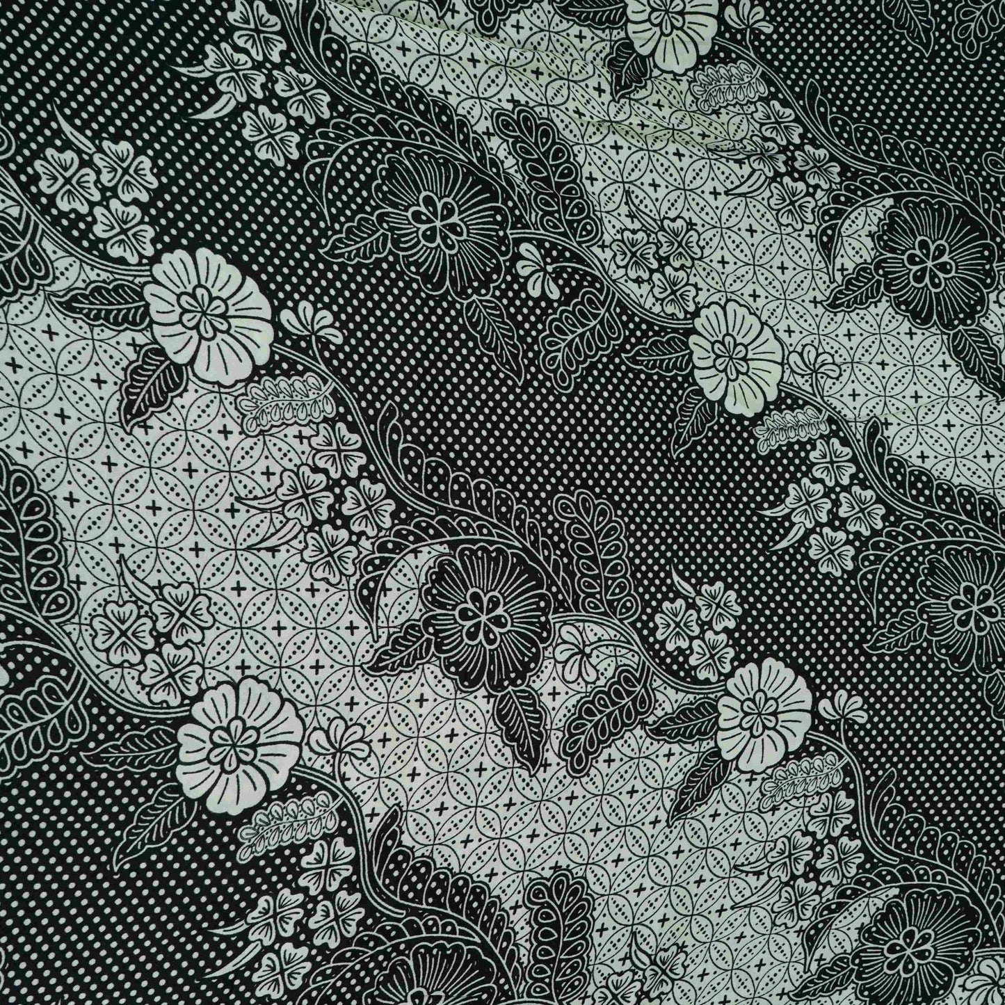 Black with White floral print Modal Satin Fabric VP-31994