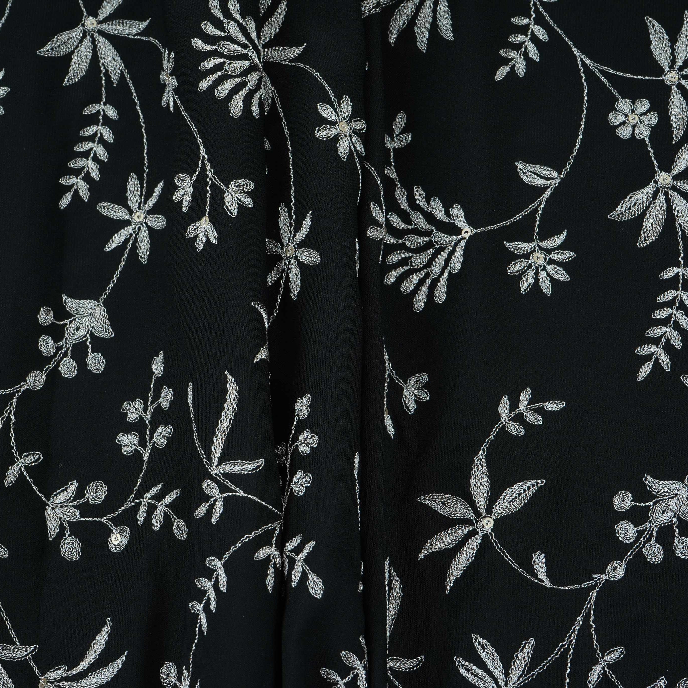 Black Floral Jaal Embroidery Georgette Fabric DR-32396 - TradeUNO