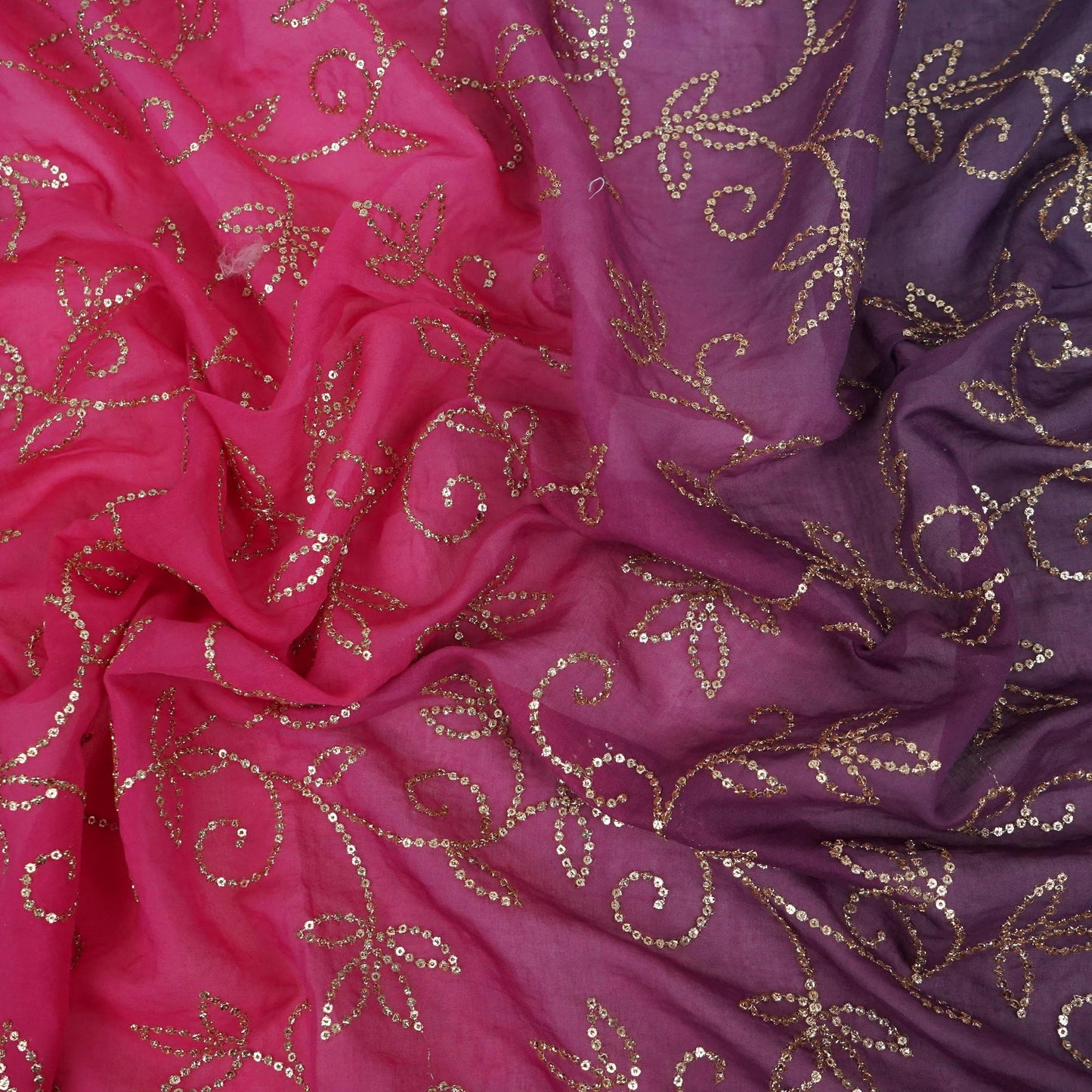 Pink 4D Sequins embroidery Mul Chanderi Fabric VF-32075