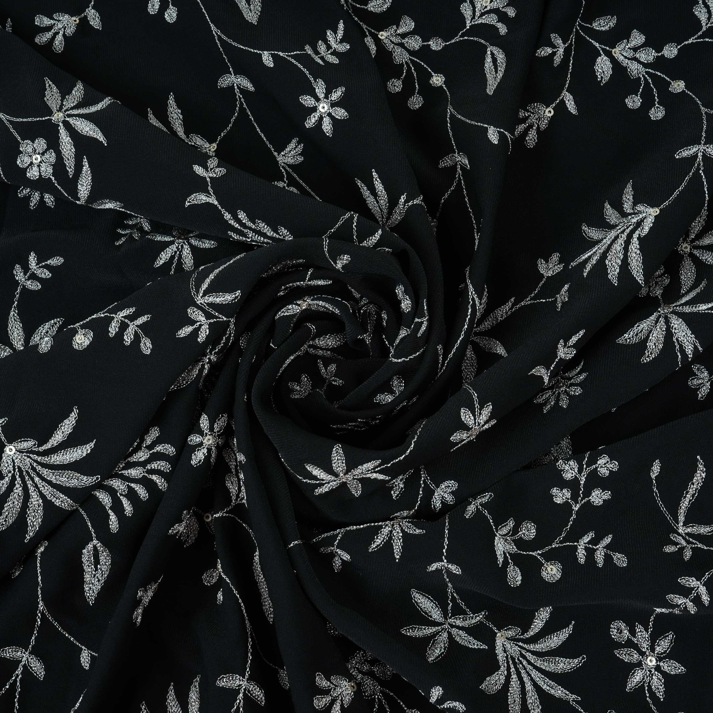 Black Floral Jaal Embroidery Georgette Fabric DR-32396 - TradeUNO