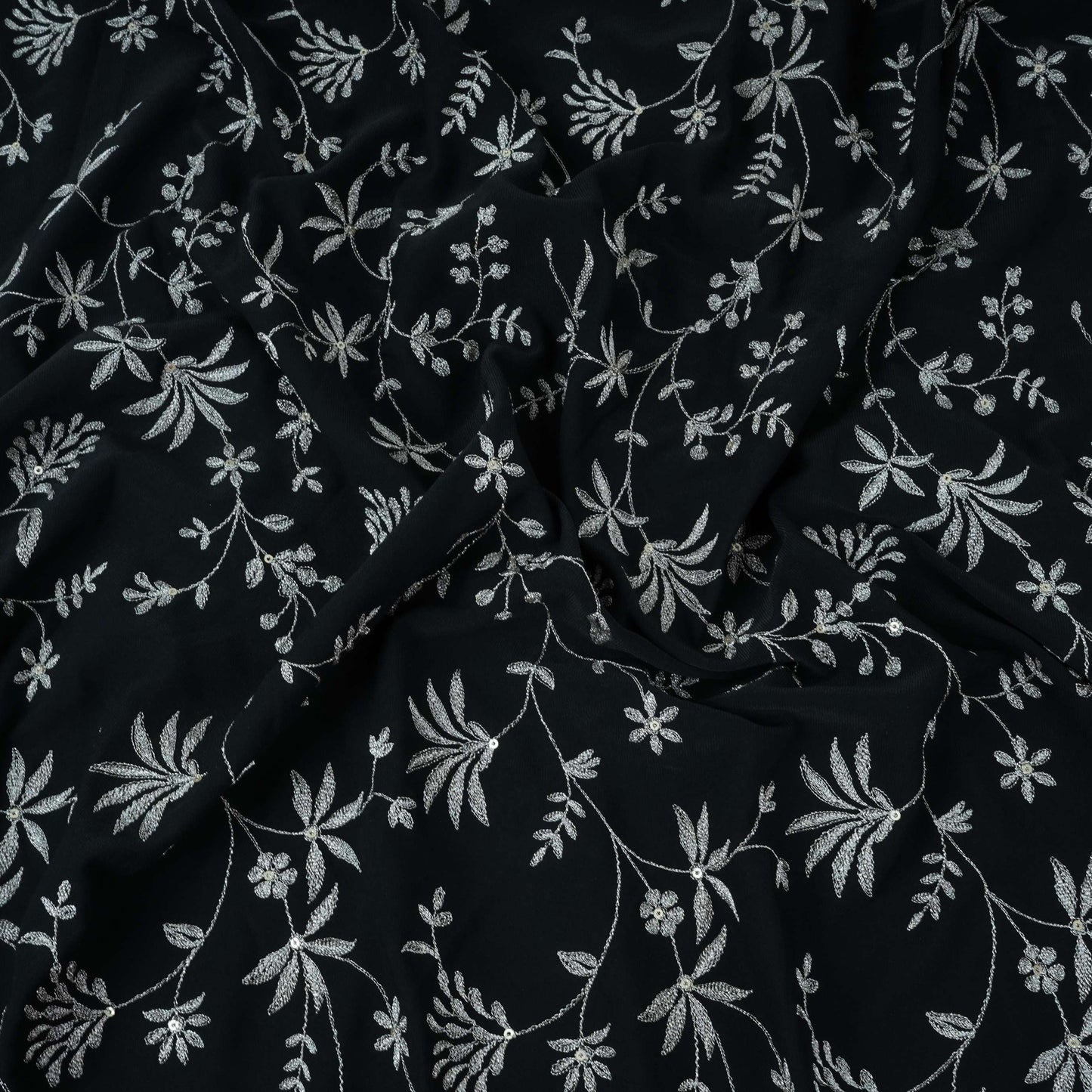 Black Floral Jaal Embroidery Georgette Fabric DR-32396
