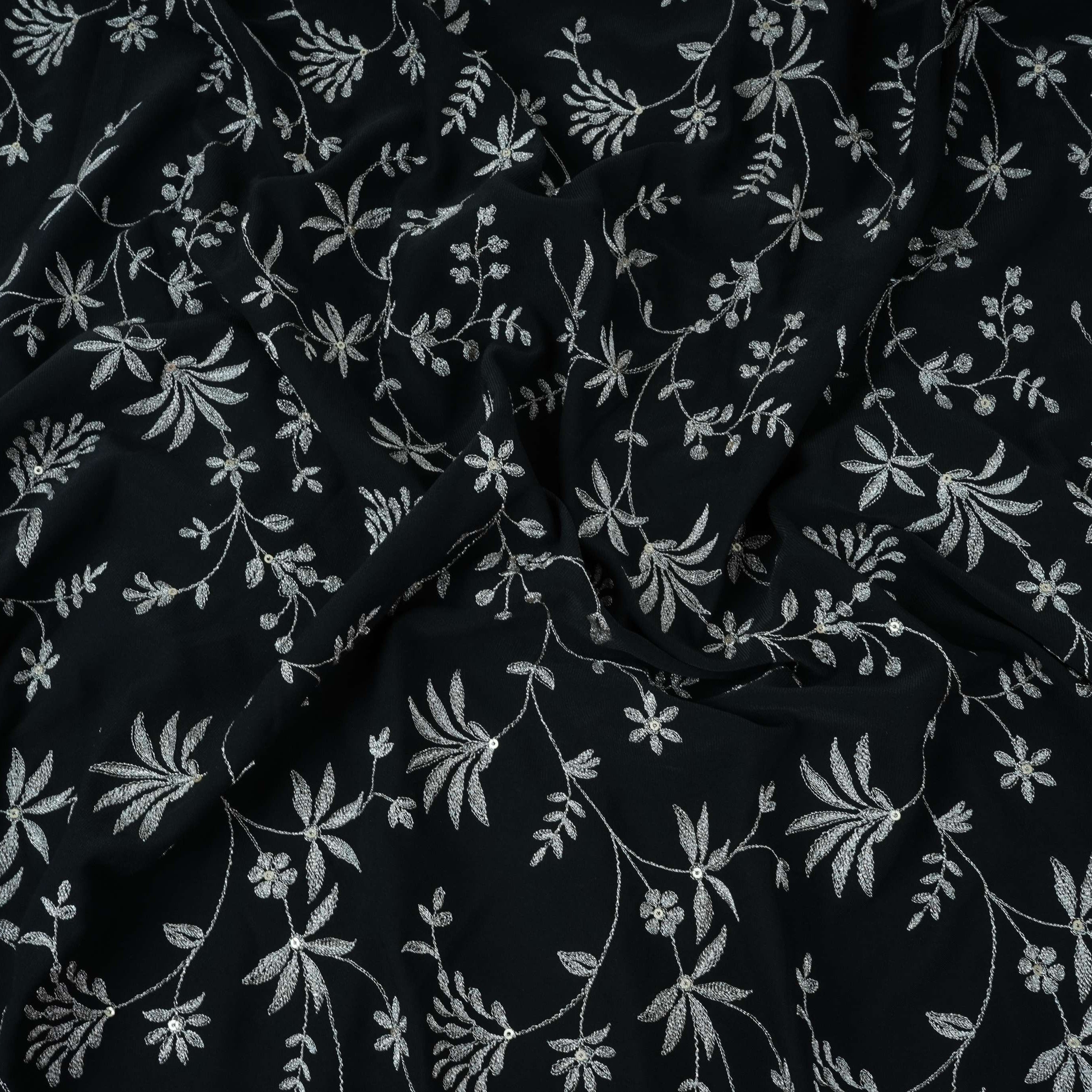 Black Floral Jaal Embroidery Georgette Fabric DR-32396 - TradeUNO