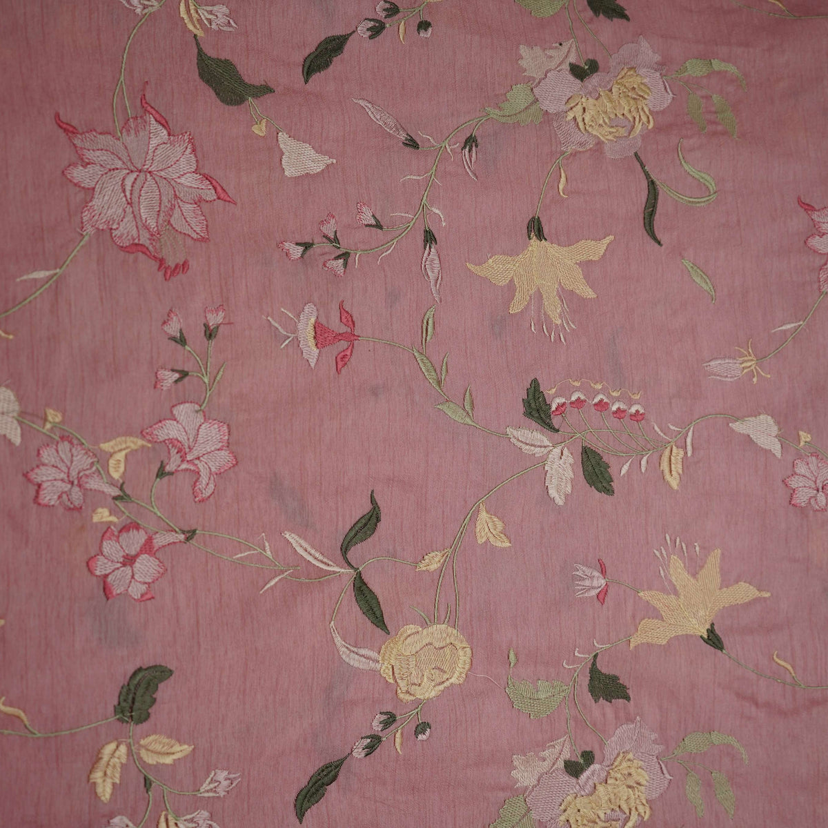 Pastel Pink Floral Print Cotton Silk Fabric GPF-35430