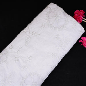 Light Grey Floral Embroidery Mul Chanderi Fabric DC-30518 - TradeUNO
