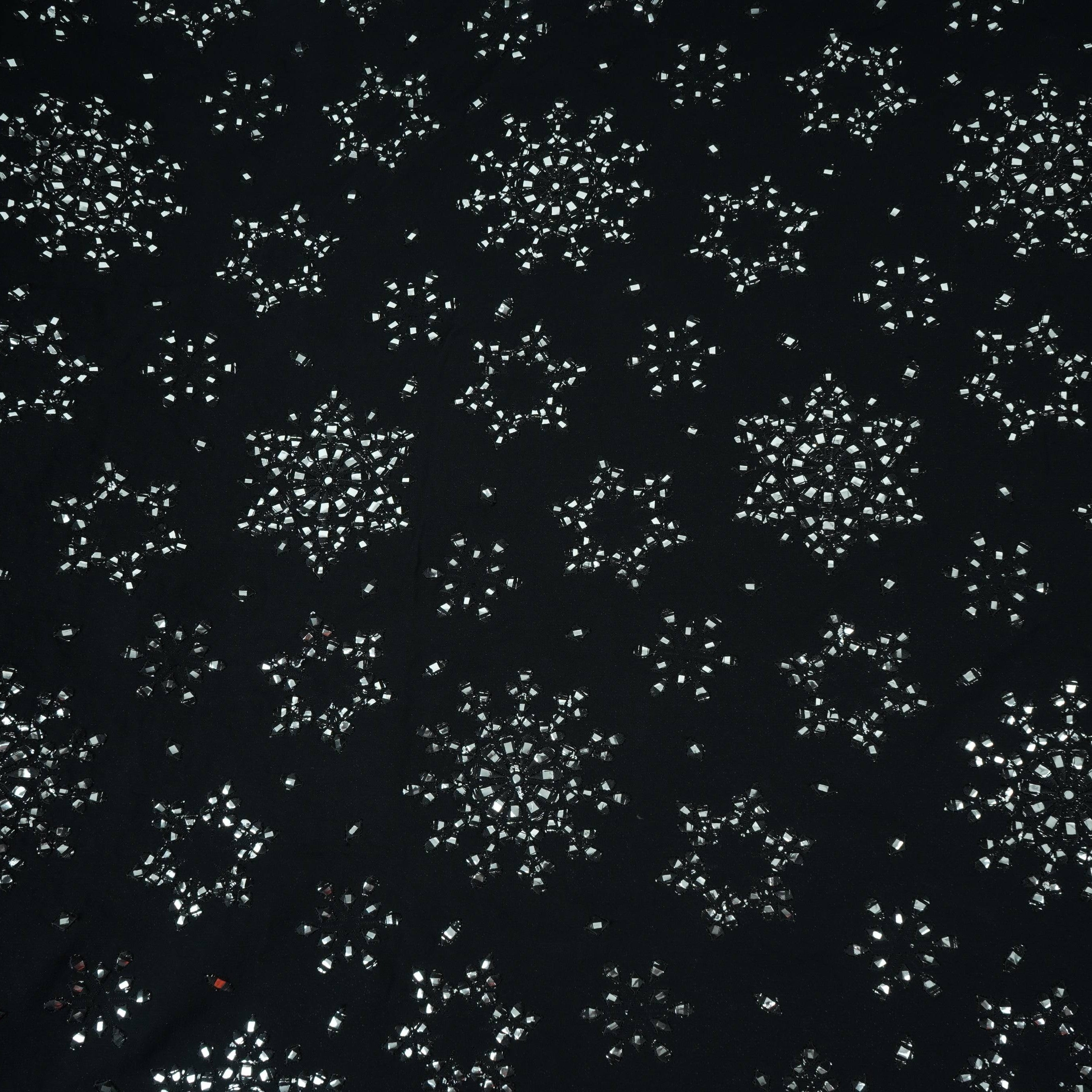 Black Mirror Thread Embroidery Georgette Fabric DR-32391 - TradeUNO
