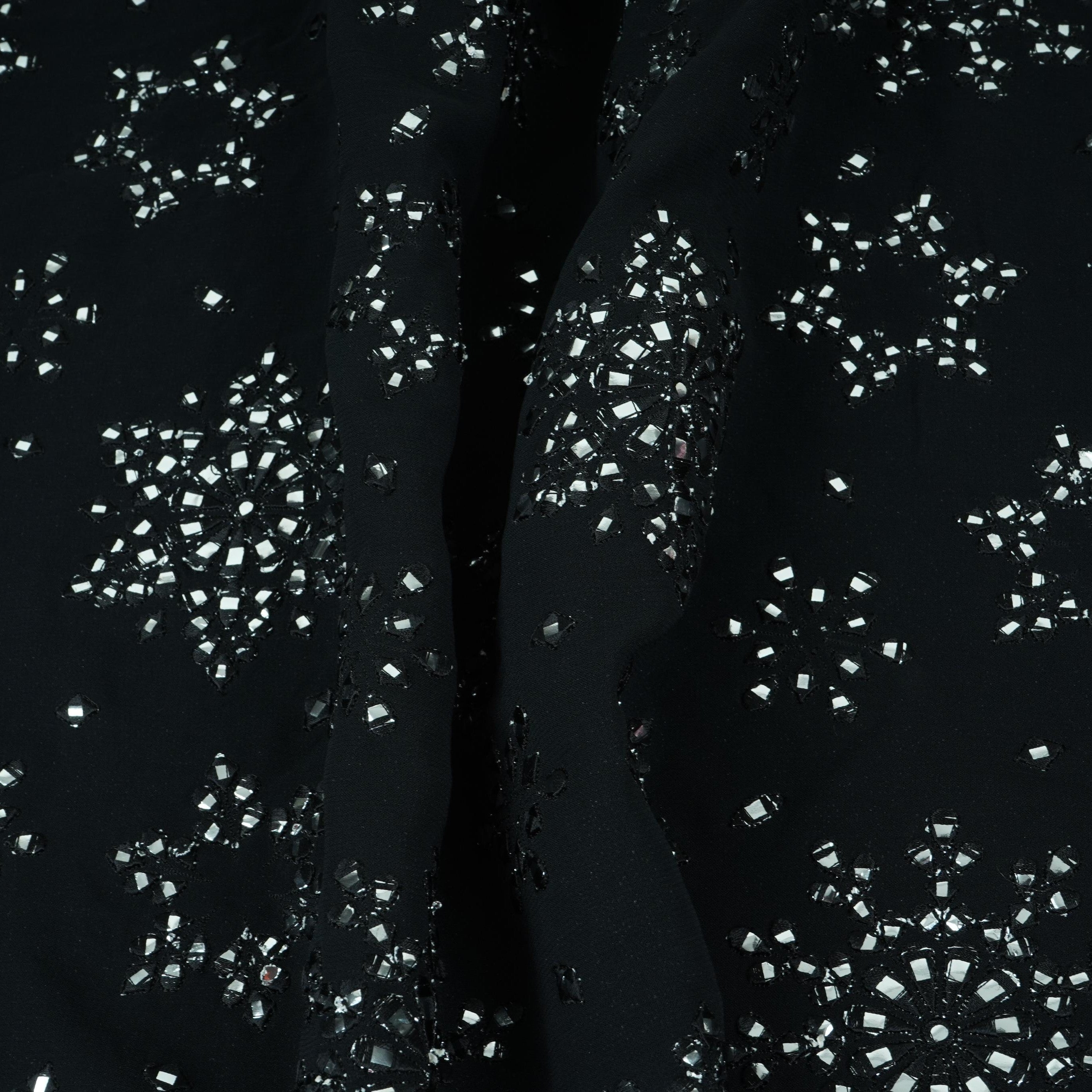 Black Mirror Thread Embroidery Georgette Fabric DR-32391 - TradeUNO