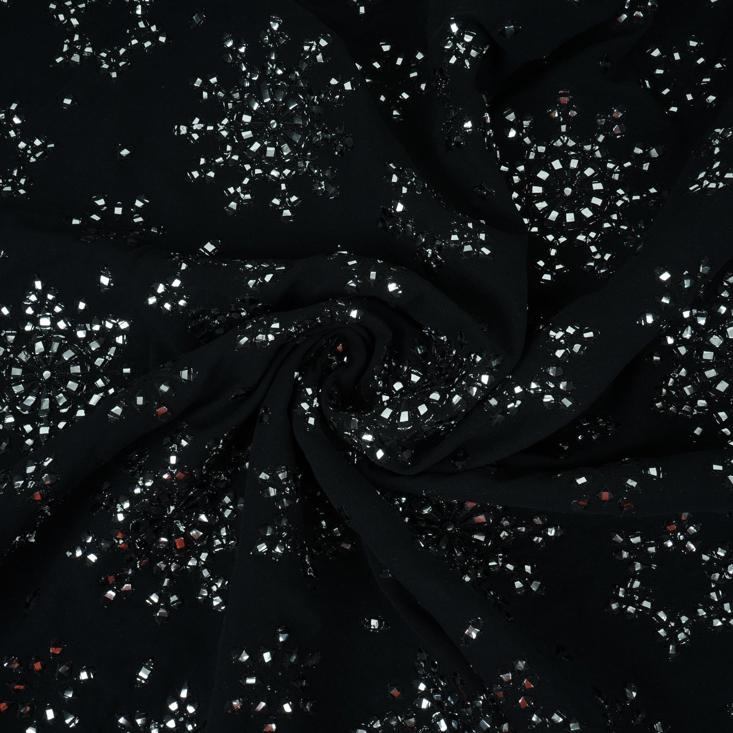 Black Mirror Thread Embroidery Georgette Fabric DR-32391