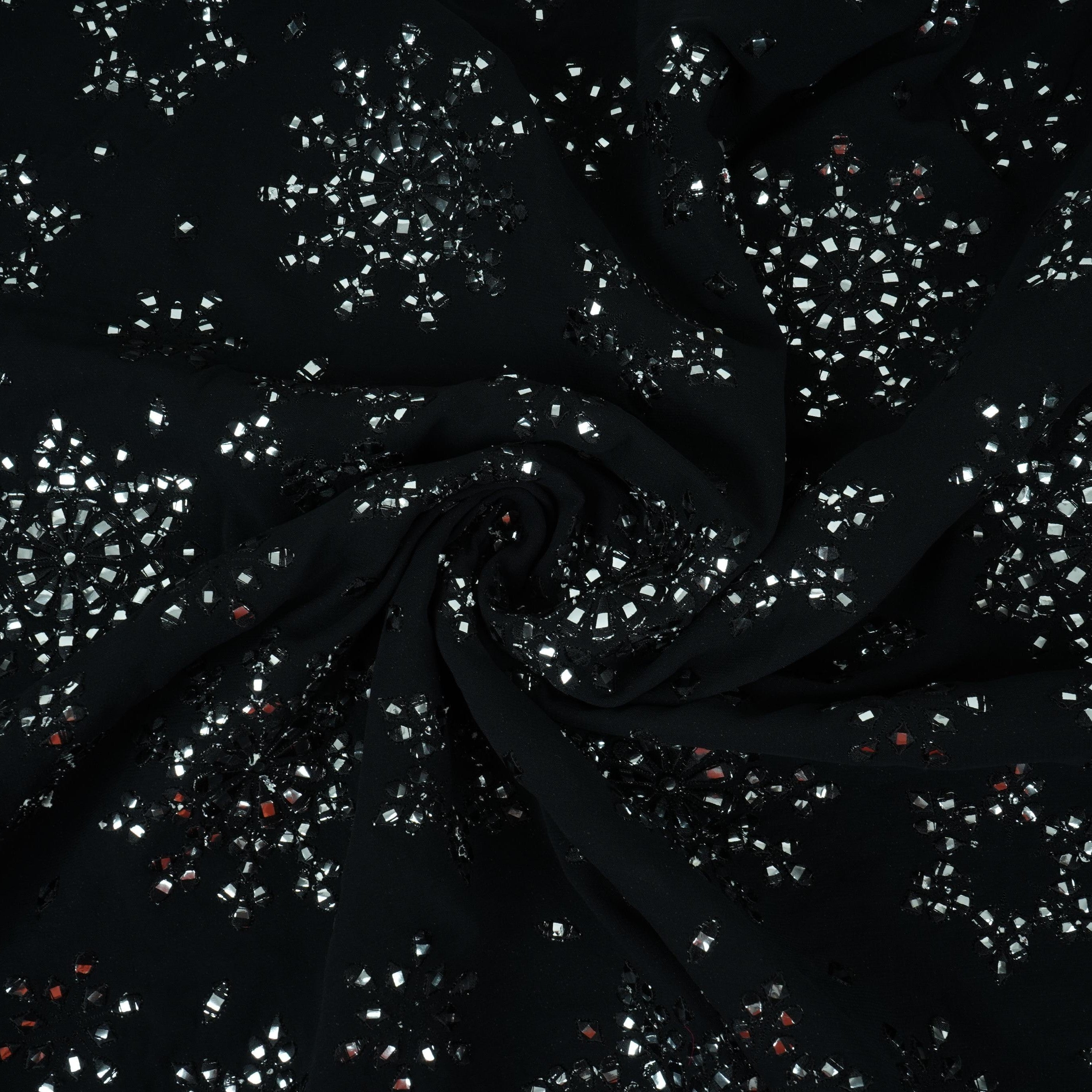 Black Mirror Thread Embroidery Georgette Fabric DR-32391 - TradeUNO
