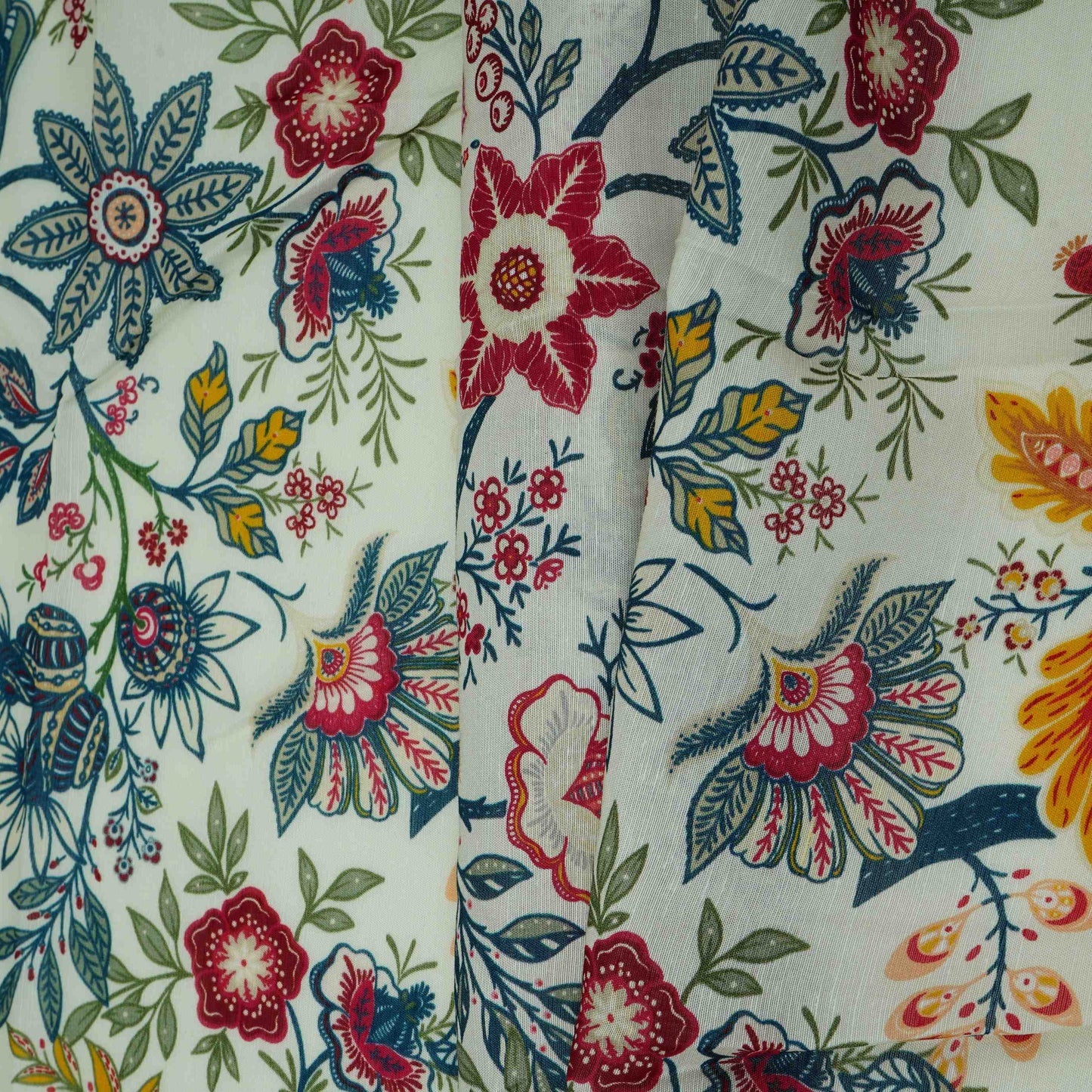 Off White Multicolor Floral Print Linen Fabric GTS-32025