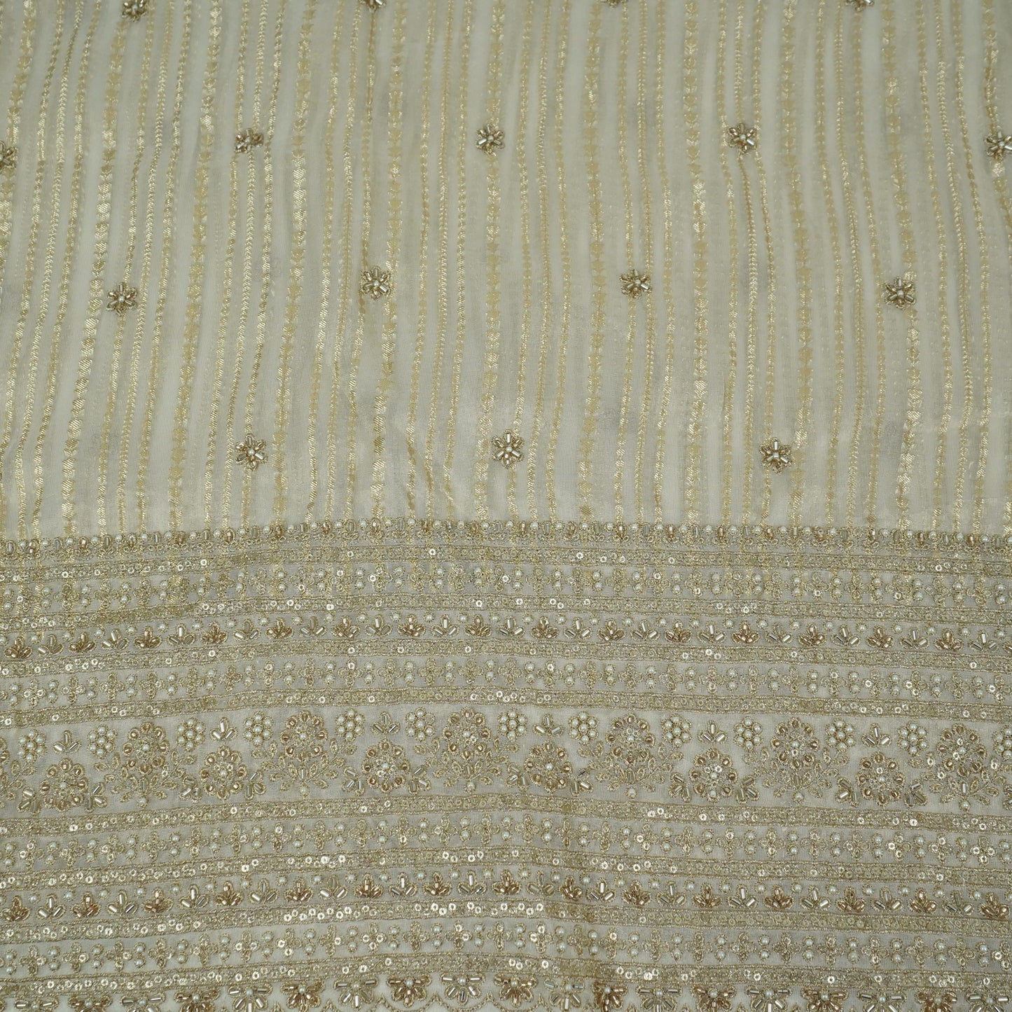 Golden Stripes Jacquard cutdana embroidery Georgette Silk Tissue Fabric TF-32079