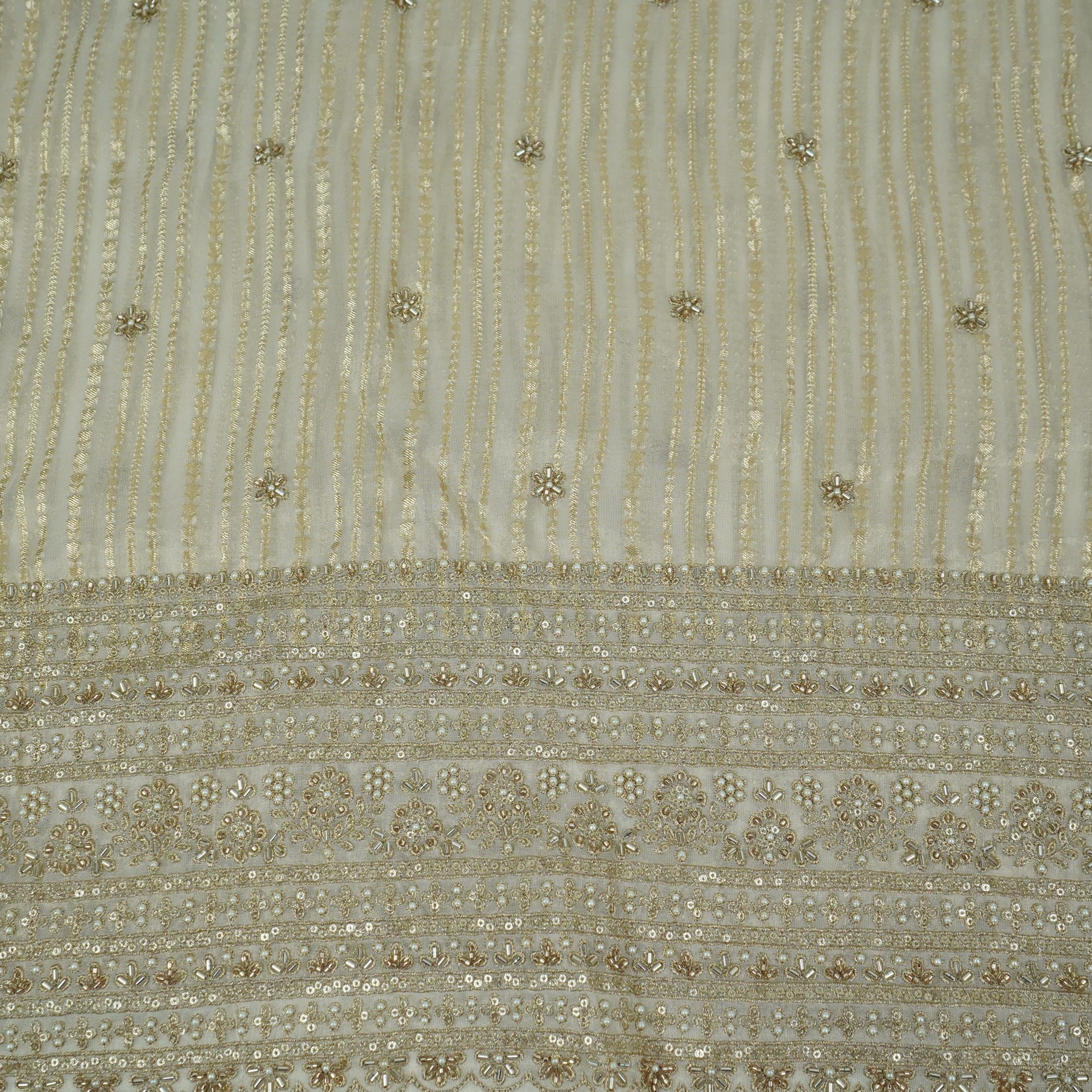 Golden Stripes Jacquard cutdana embroidery Georgette Silk Tissue Fabric TF-32079 - TradeUNO