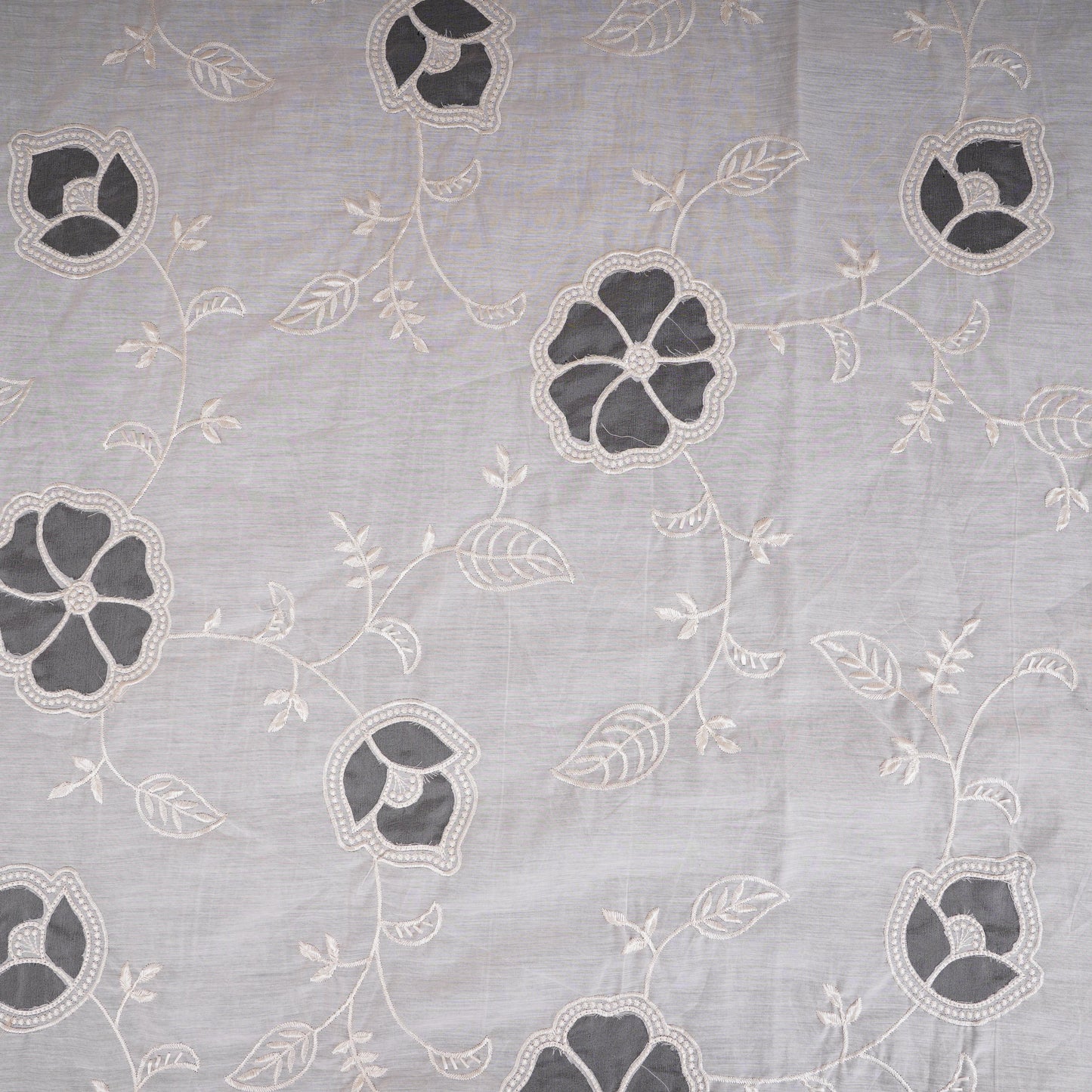 Cream Floral Embroidery Mul Chanderi Fabric DC-30519