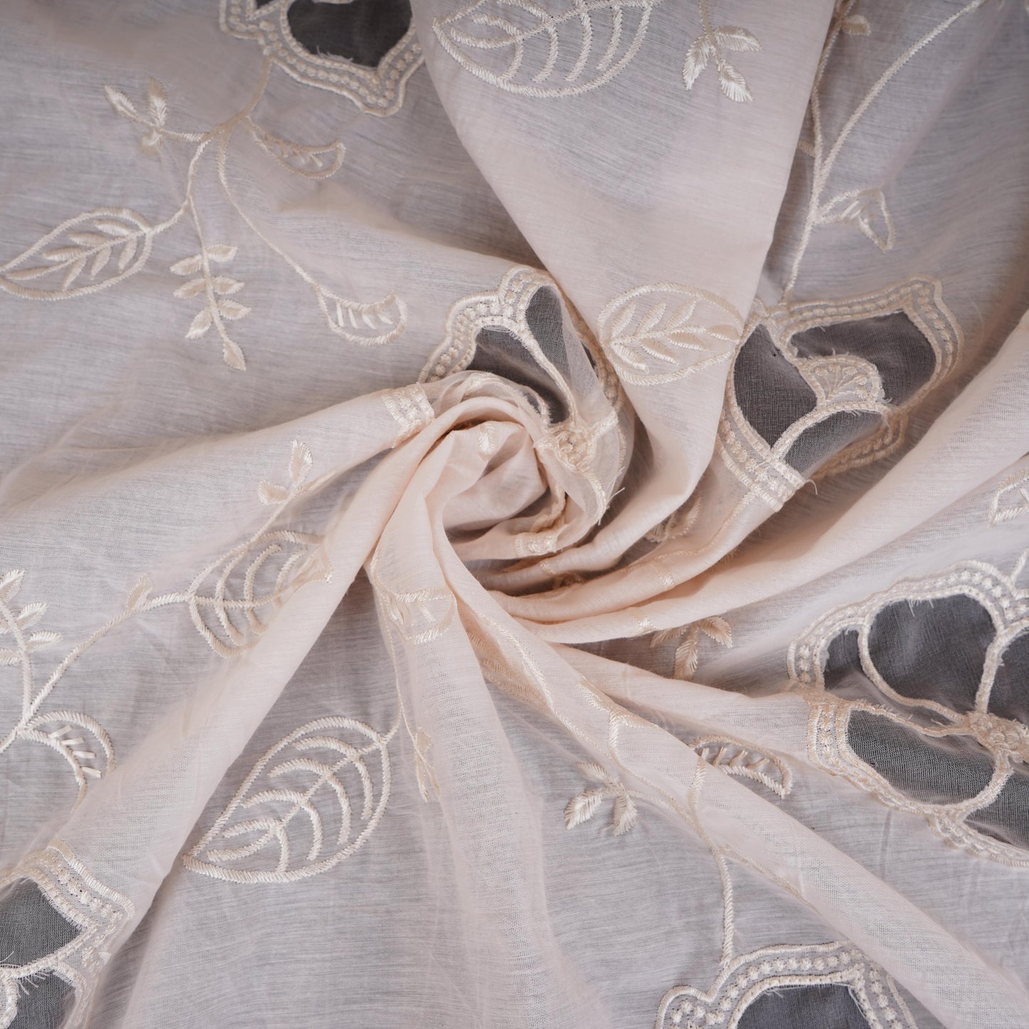 Cream Floral Embroidery Mul Chanderi Fabric DC-30519