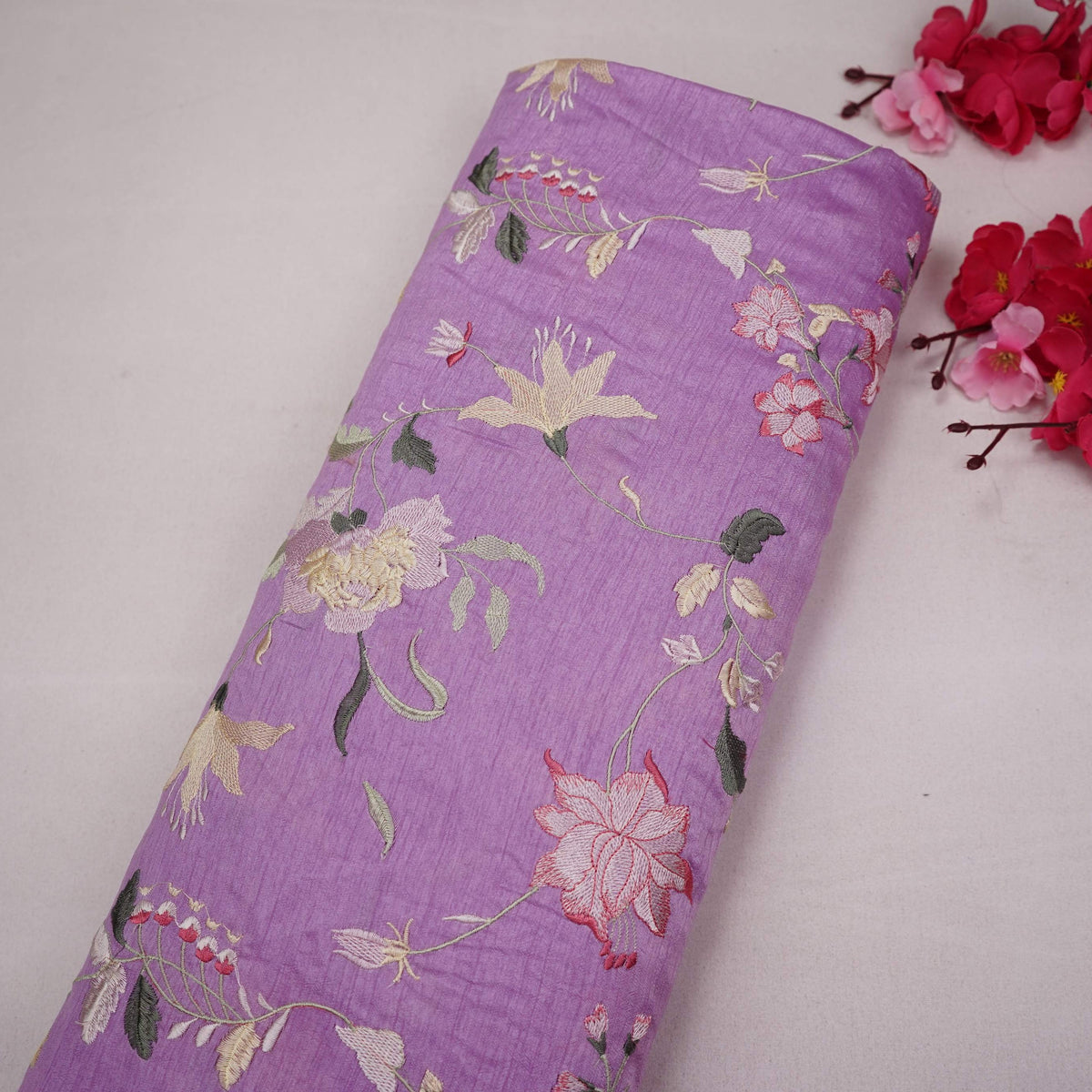 Lavender Floral Print Cotton Silk Fabric GPF-35432