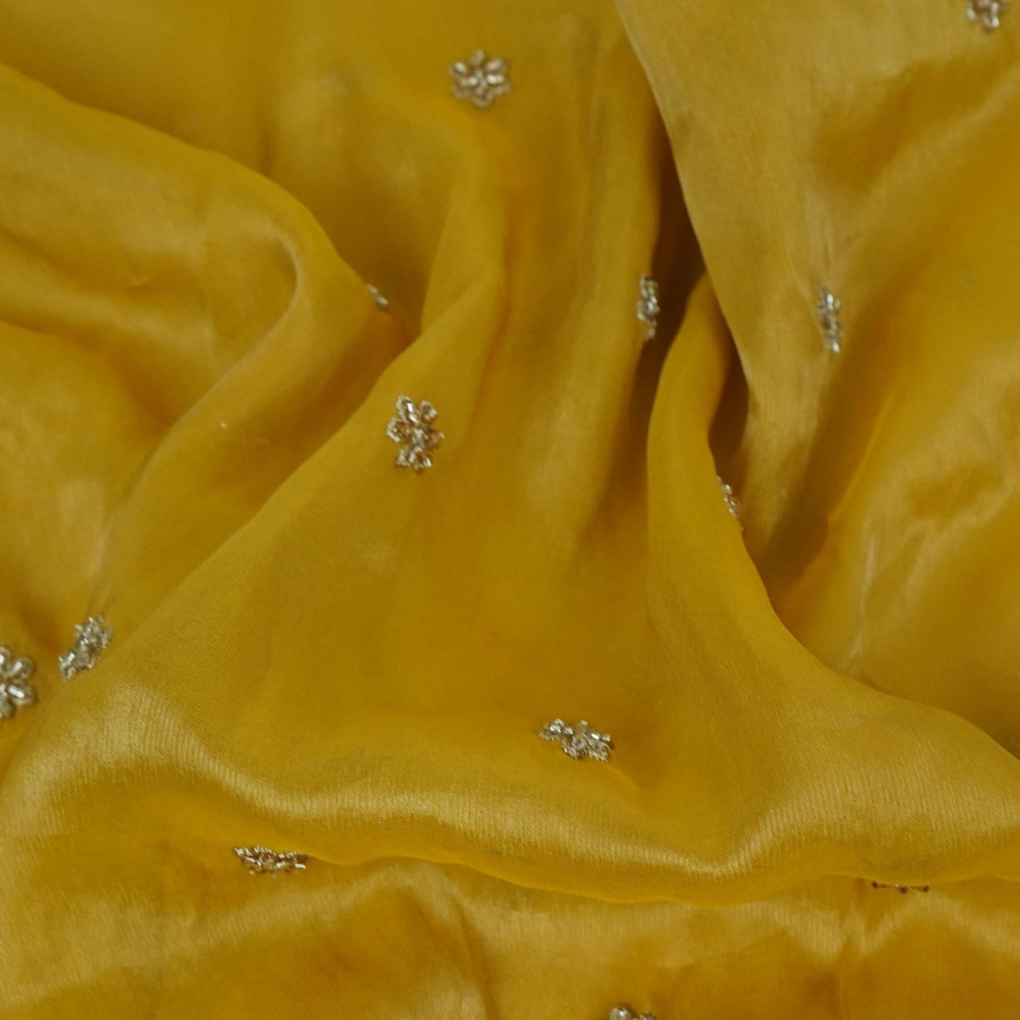 Mustard Yellow Border cutdana embroidery Kanjivaram Silk Fabric TF-32082