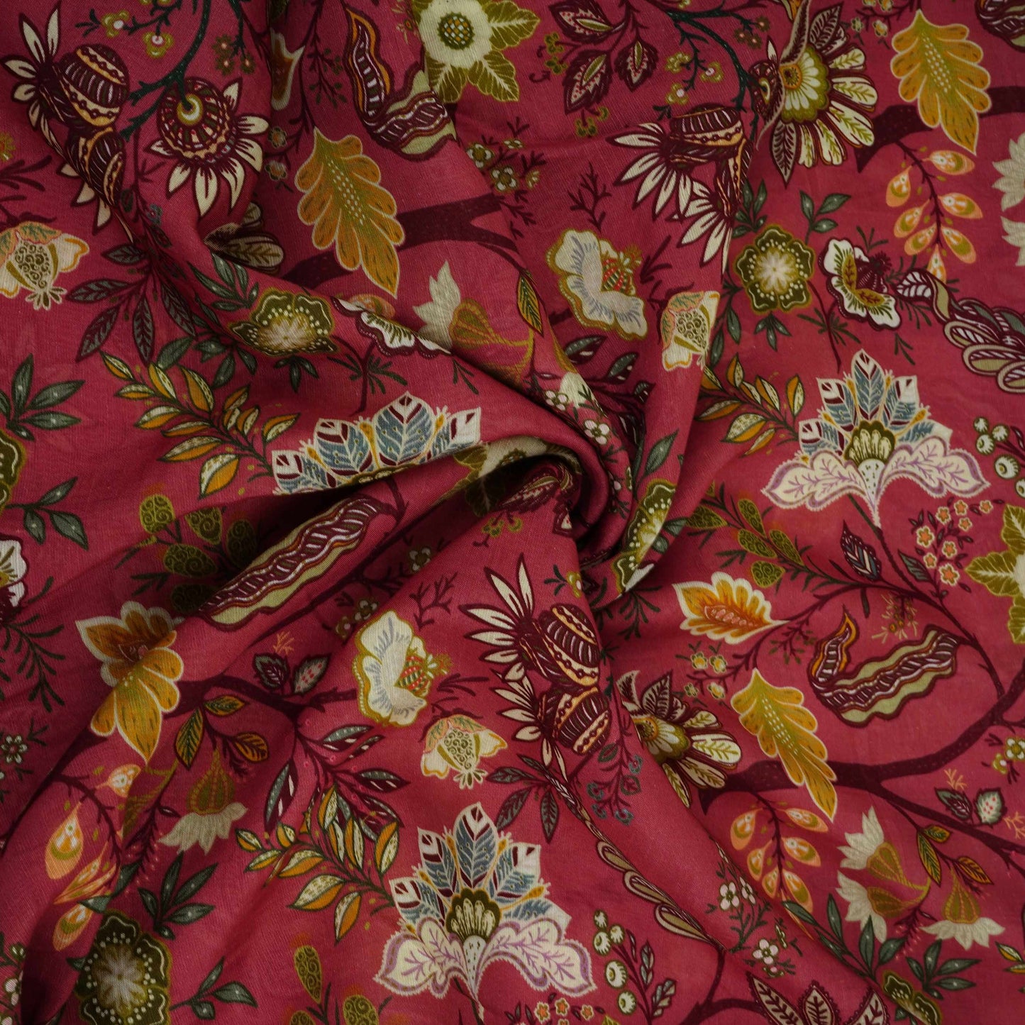 Pink Multicolor Floral Print Linen Fabric GTS-32028
