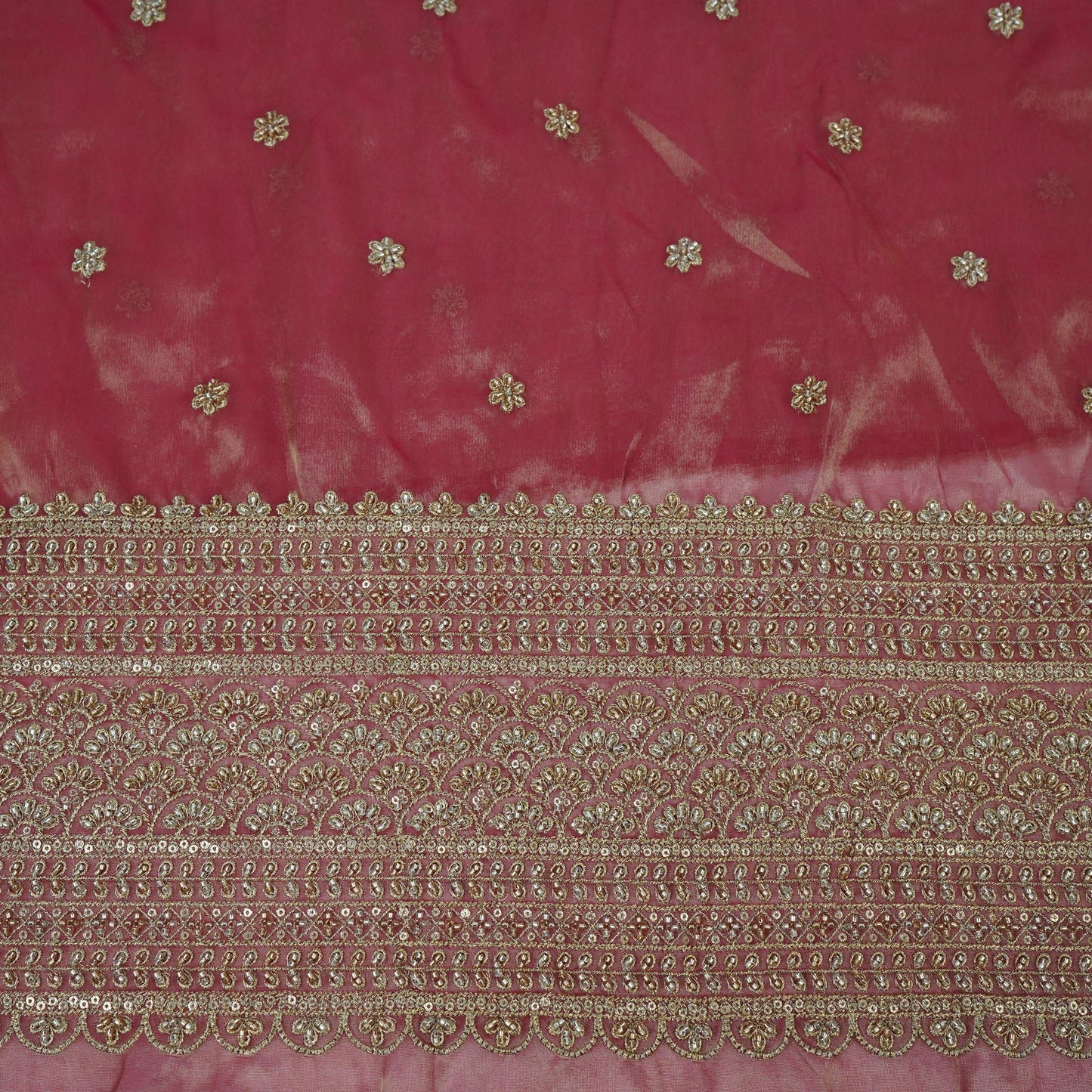 Magenta Pink Border cutdana embroidery Kanjivaram Silk Fabric TF-32081