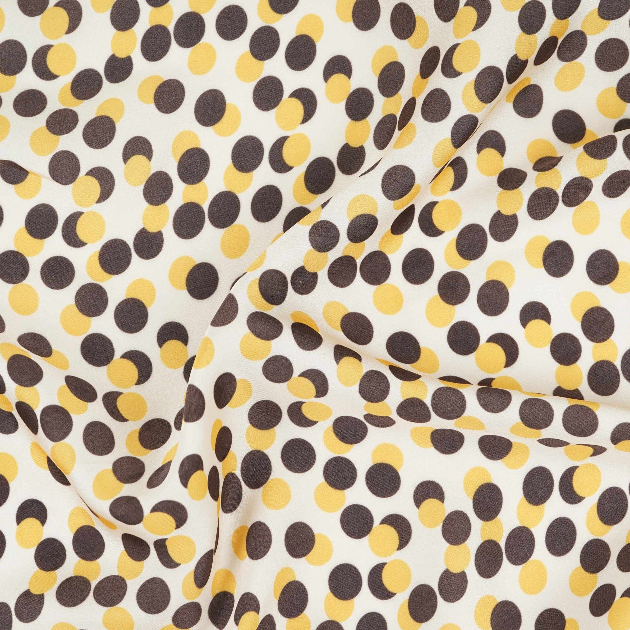 Yellow & Brown Polka Dot Twill Satin Fabric VP-32434 - TradeUNO