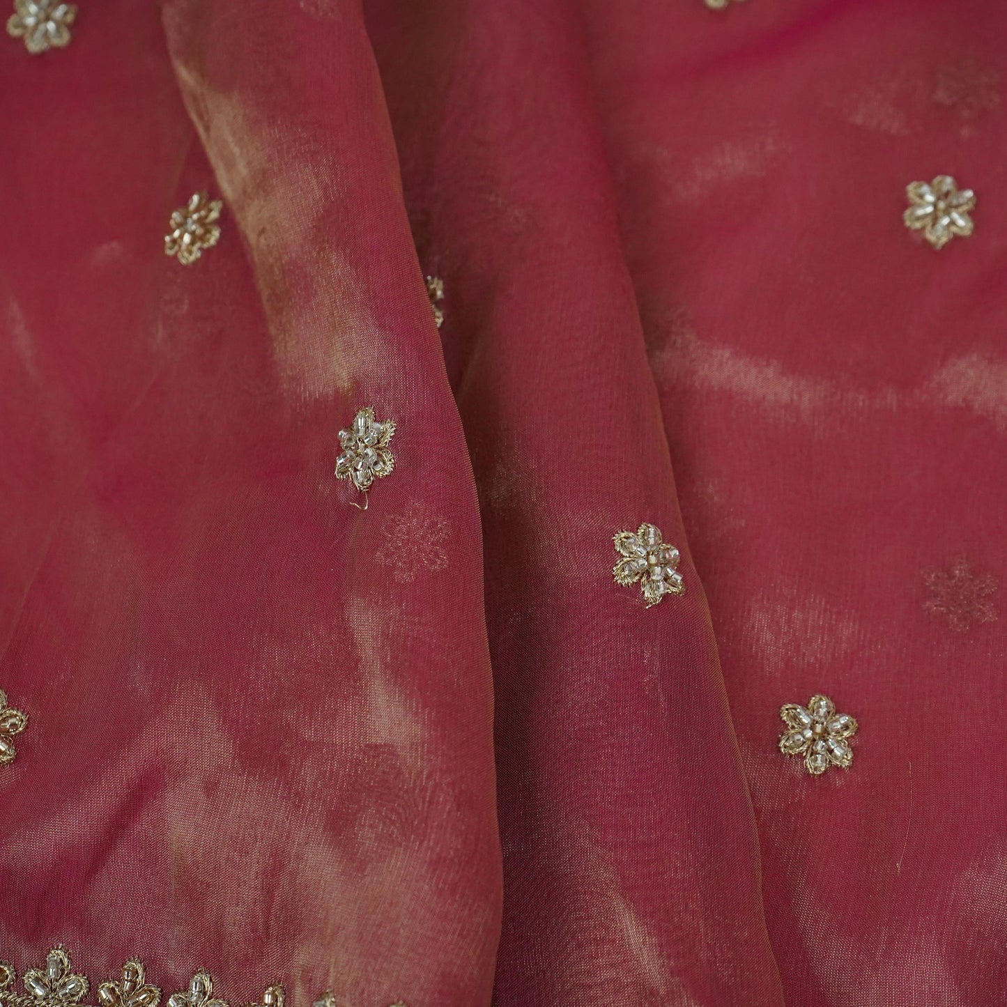 Magenta Pink Border cutdana embroidery Kanjivaram Silk Fabric TF-32081