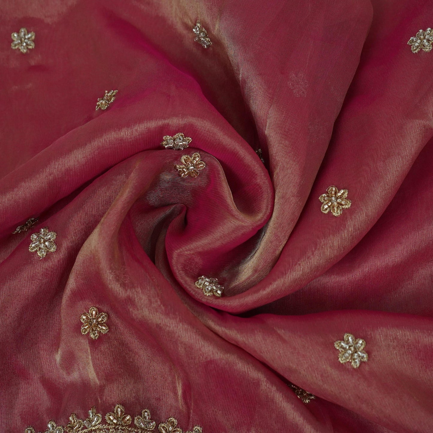 Magenta Pink Border cutdana embroidery Kanjivaram Silk Fabric TF-32081
