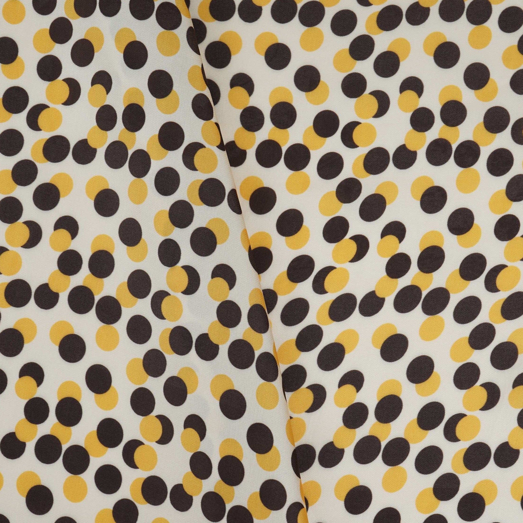 Yellow & Brown Polka Dot Twill Satin Fabric VP-32434 - TradeUNO