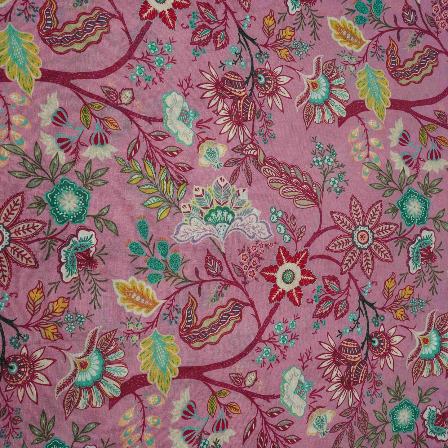 Light Pink Multicolor Floral Print Linen Fabric GTS-32027