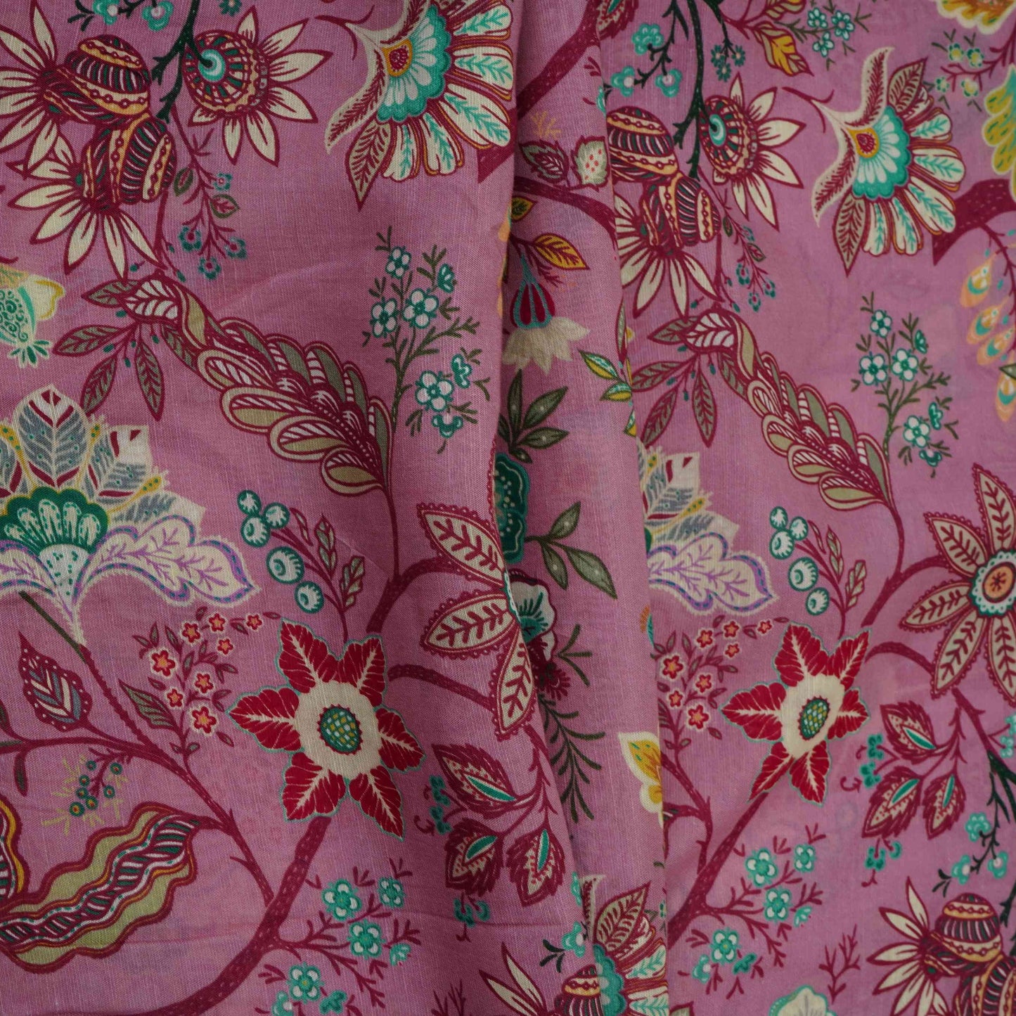 Light Pink Multicolor Floral Print Linen Fabric GTS-32027
