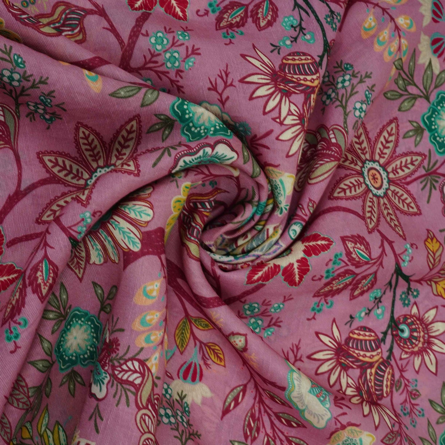 Light Pink Multicolor Floral Print Linen Fabric GTS-32027