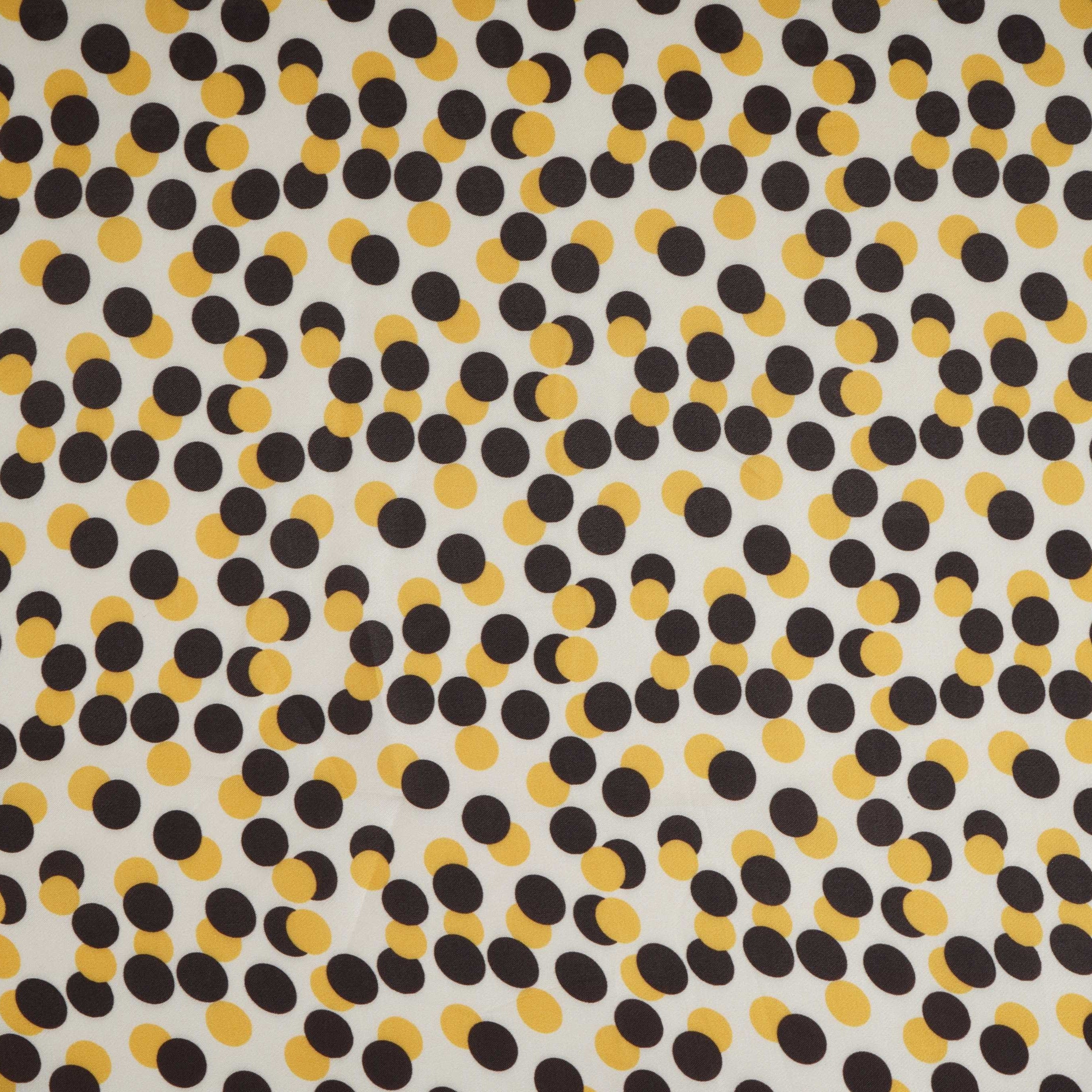 Yellow & Brown Polka Dot Twill Satin Fabric VP-32434 - TradeUNO