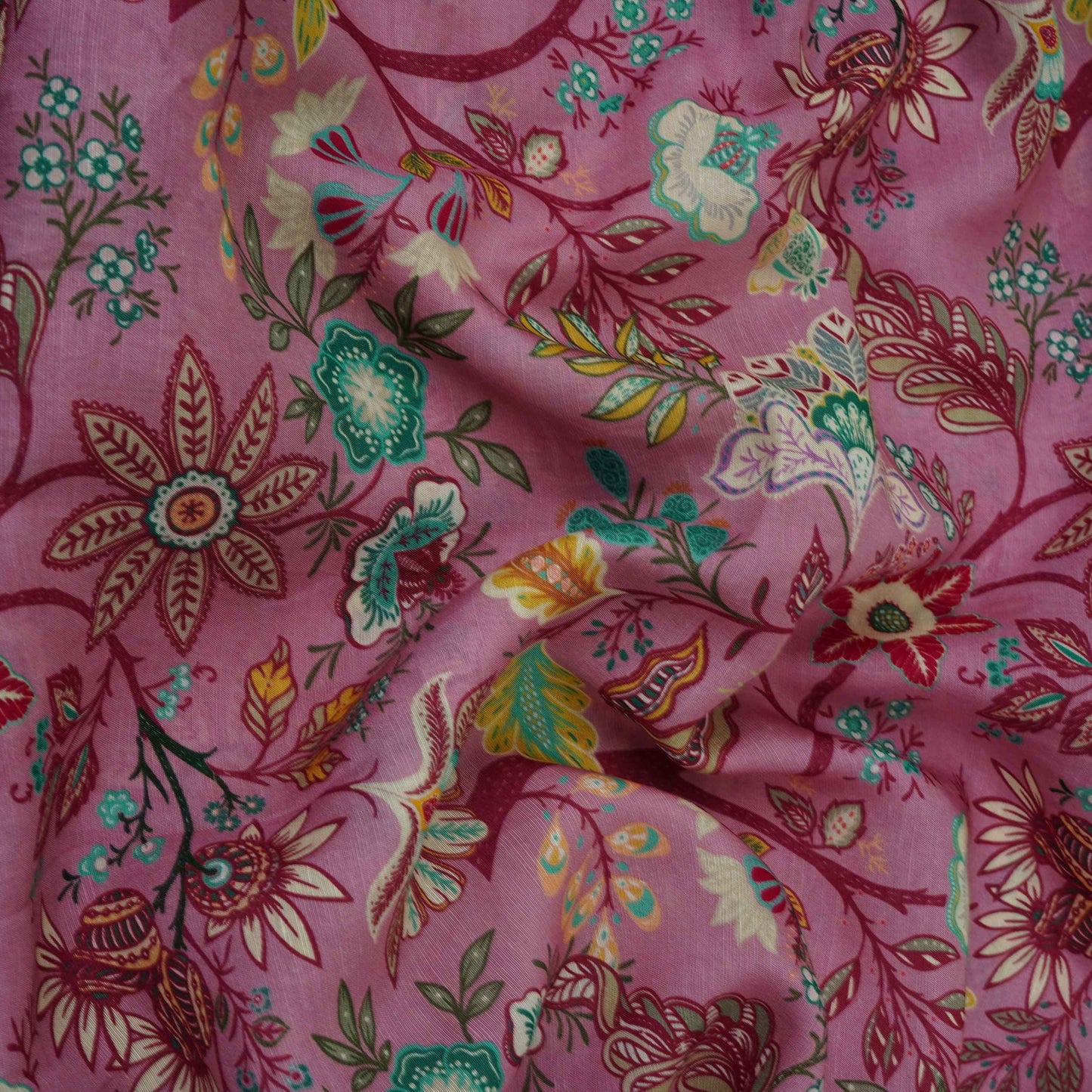 Light Pink Multicolor Floral Print Linen Fabric GTS-32027