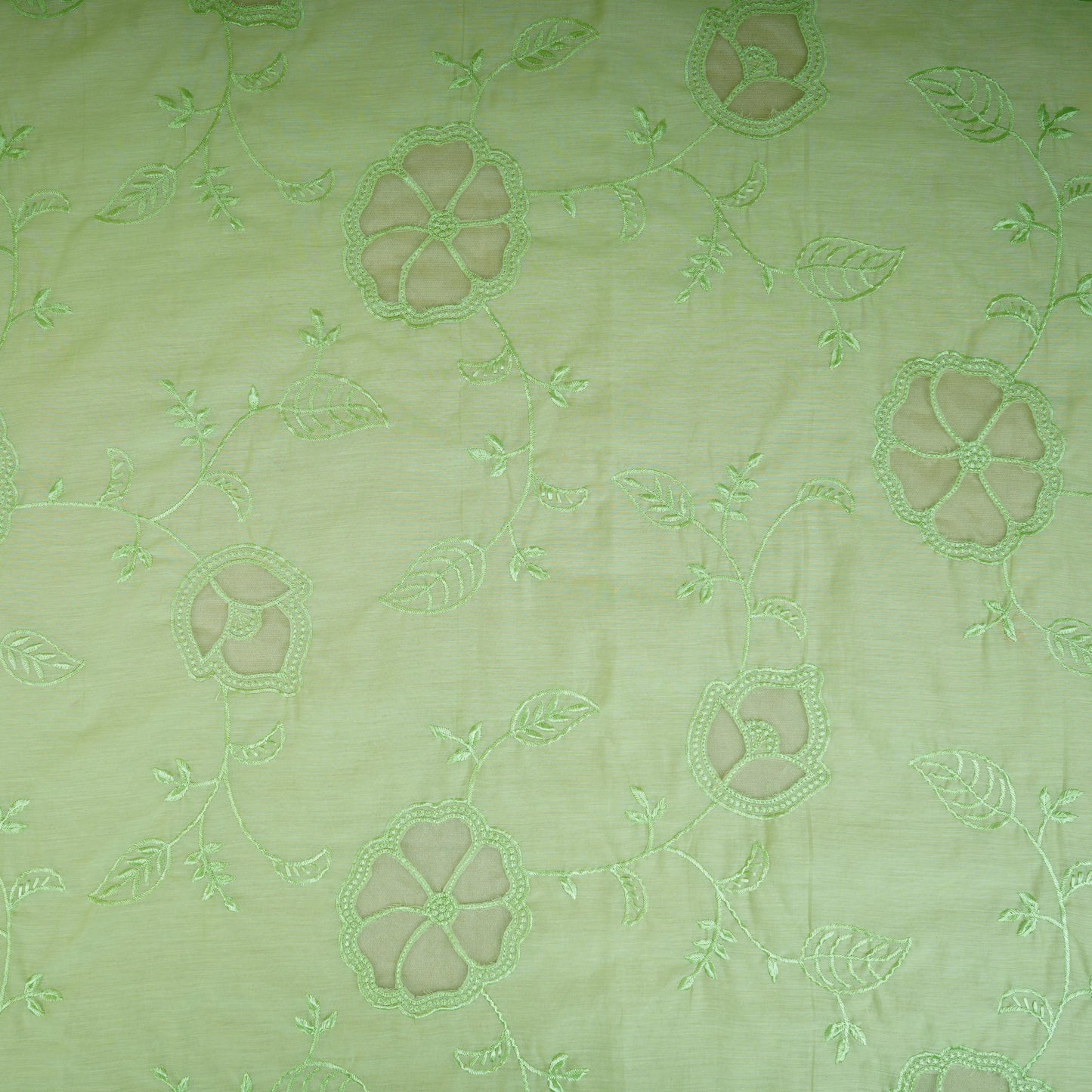 Sage Green Floral Embroidery Mul Chanderi Fabric DC-30517