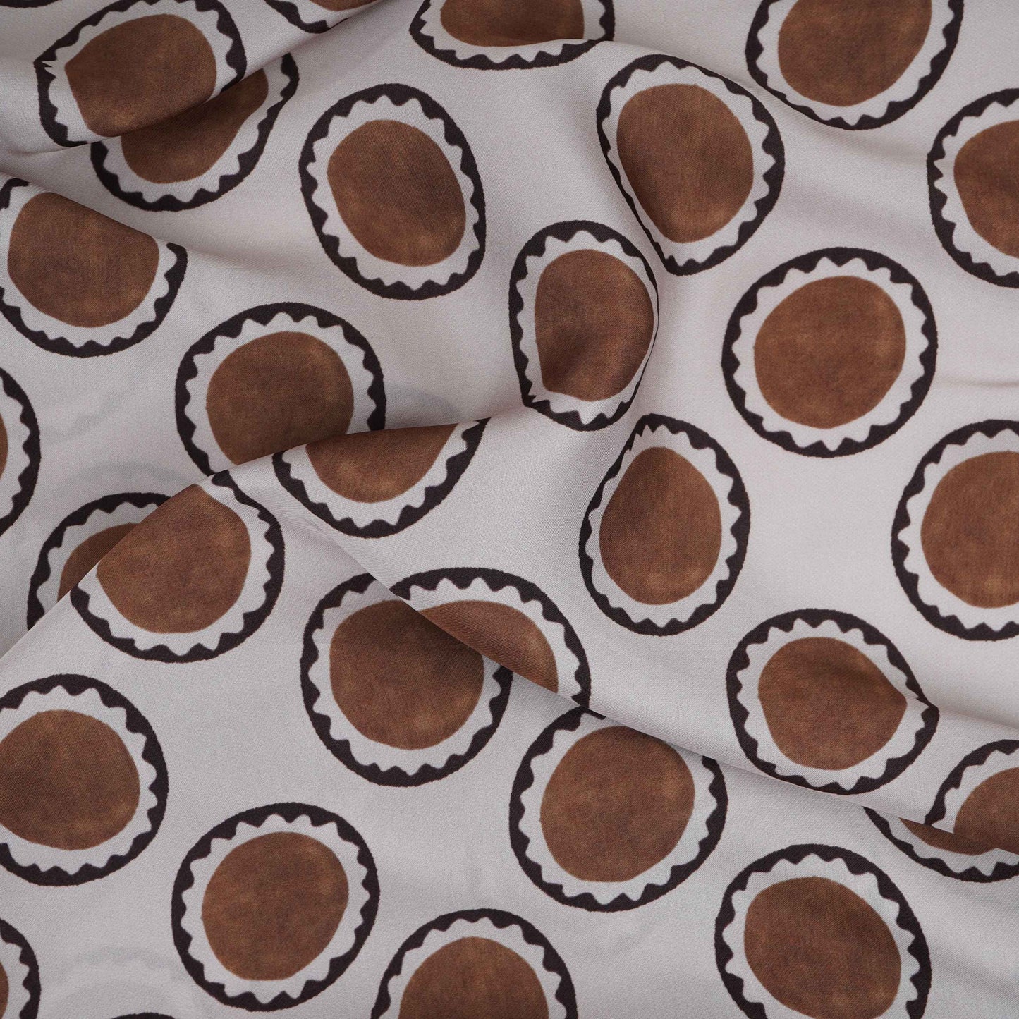 Beige & Brown Polka Dot Twill Satin Fabric VP-32435