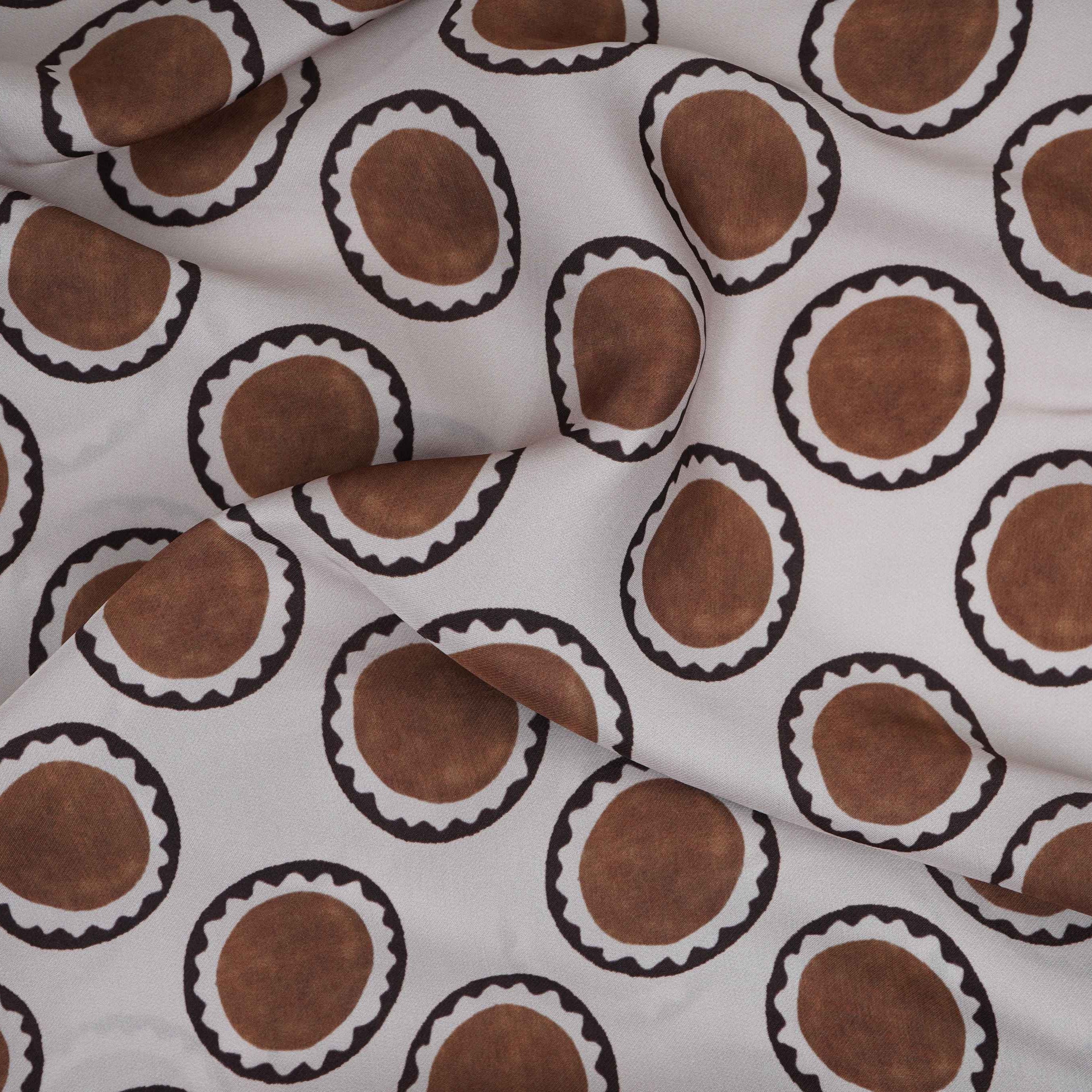 Beige & Brown Polka Dot Twill Satin Fabric VP-32435 - TradeUNO