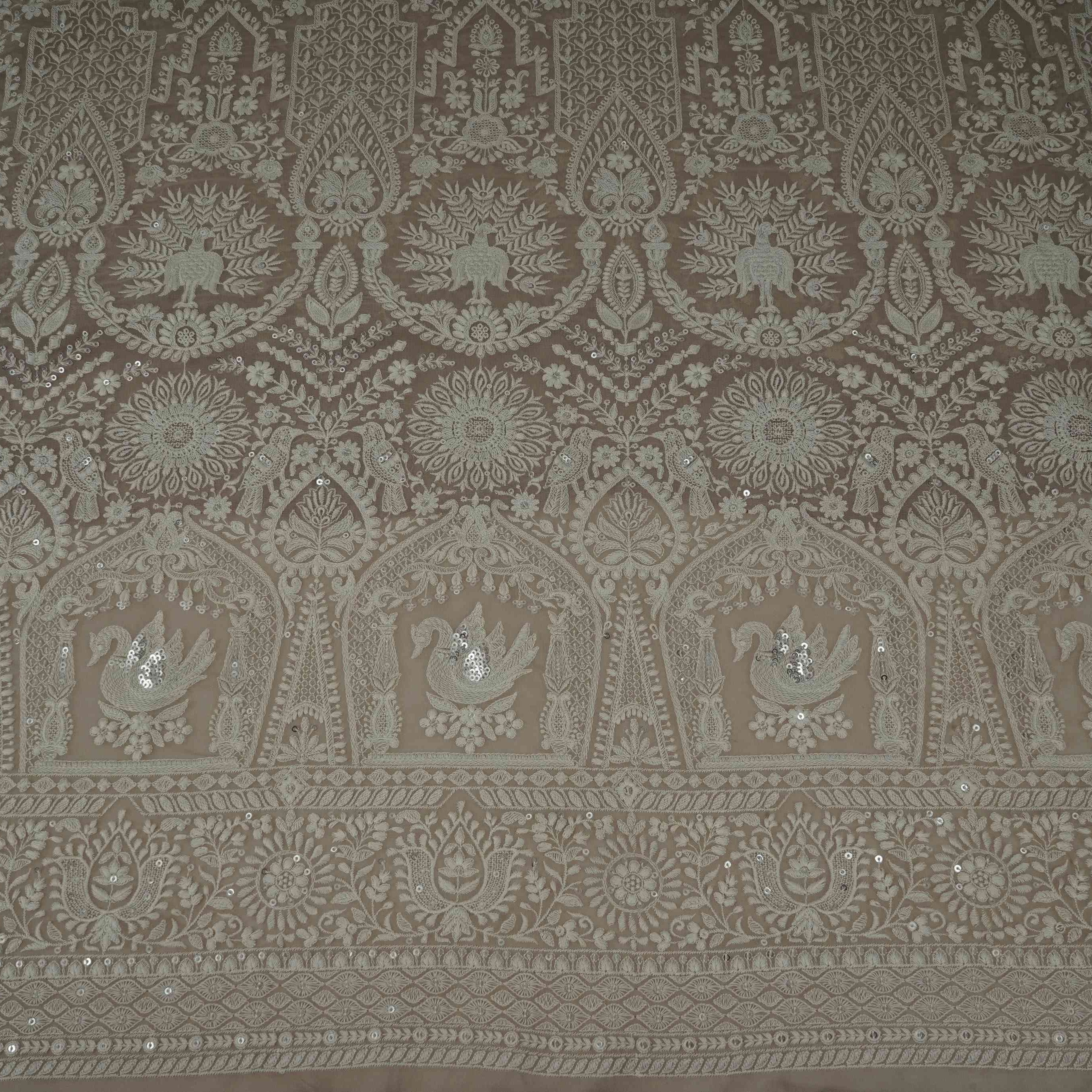 Dark Peach Parsi Gara Embroidery Georgette Fabric DR-32379 - TradeUNO