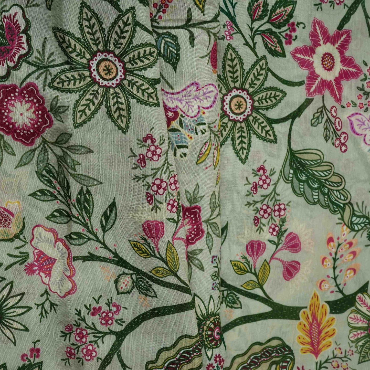 Pista Green Multicolor Floral Print Linen Fabric GTS-32026
