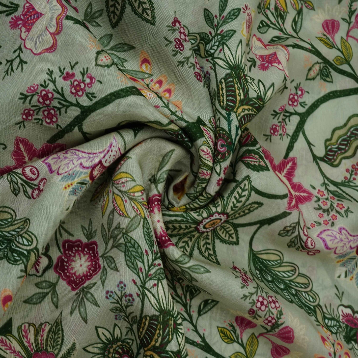 Pista Green Multicolor Floral Print Linen Fabric GTS-32026